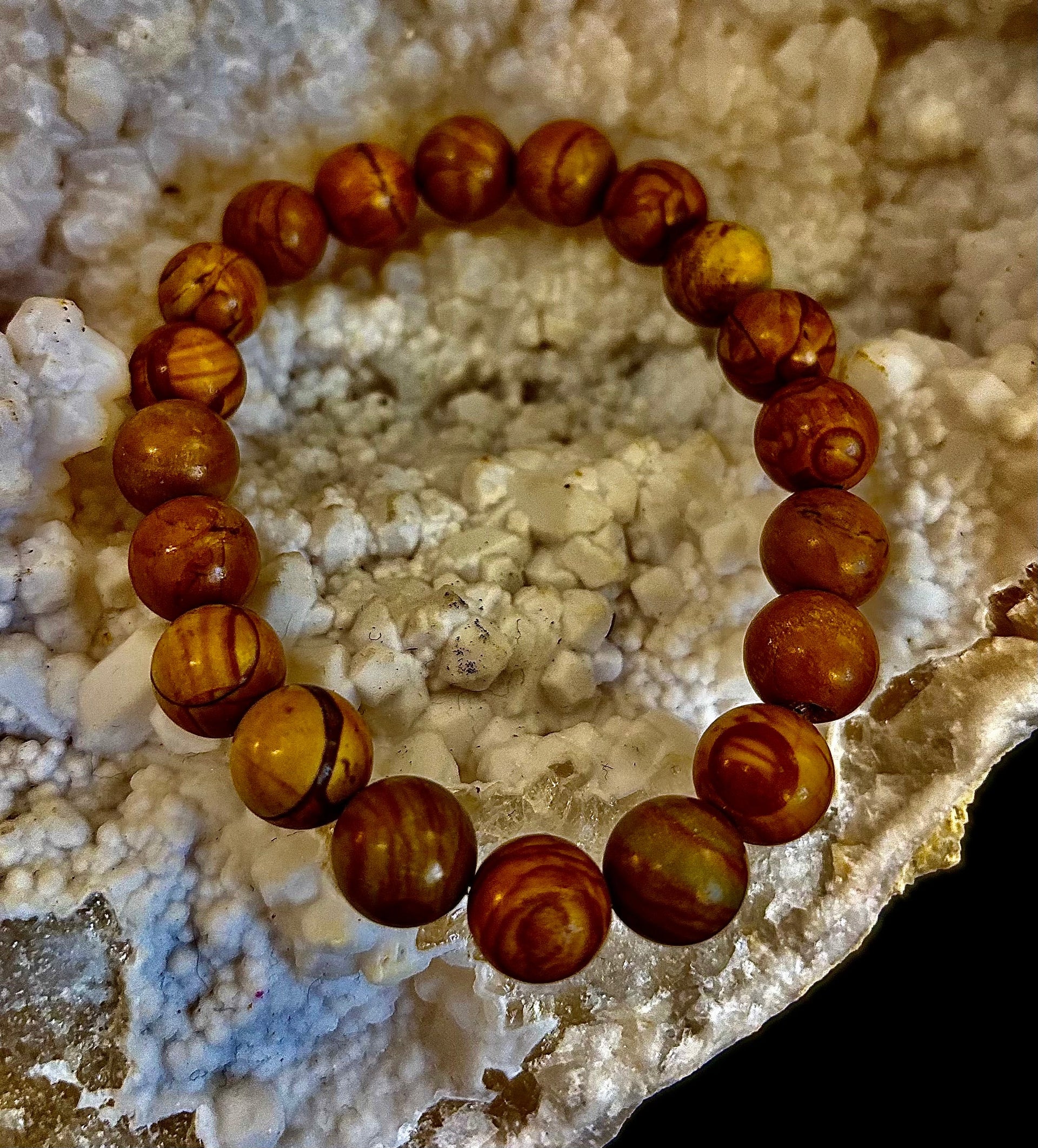 Wood Lace Agate Crystal Healing Bracelet for Grounding Energy