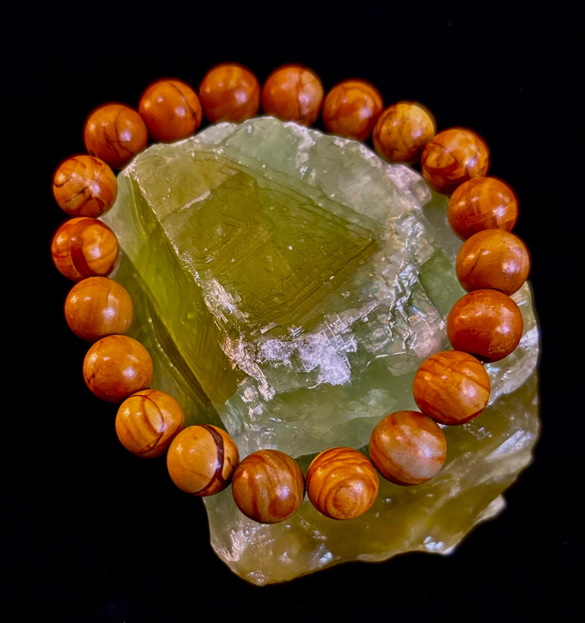 Wood Lace Agate Crystal Healing Bracelet for Grounding Energy