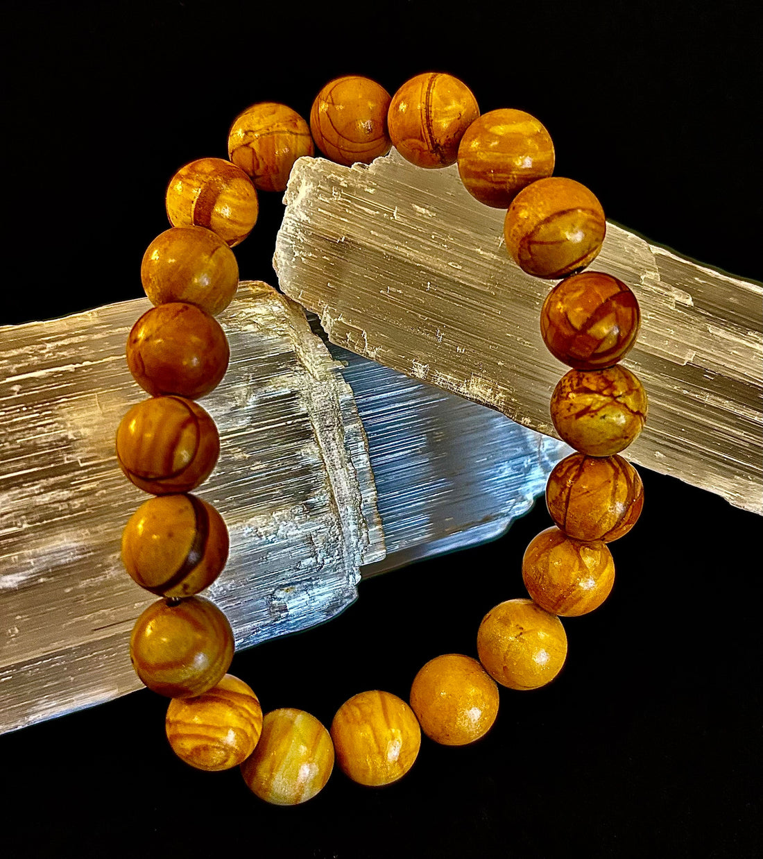 Wood Lace Agate Crystal Healing Bracelet for Grounding Energy