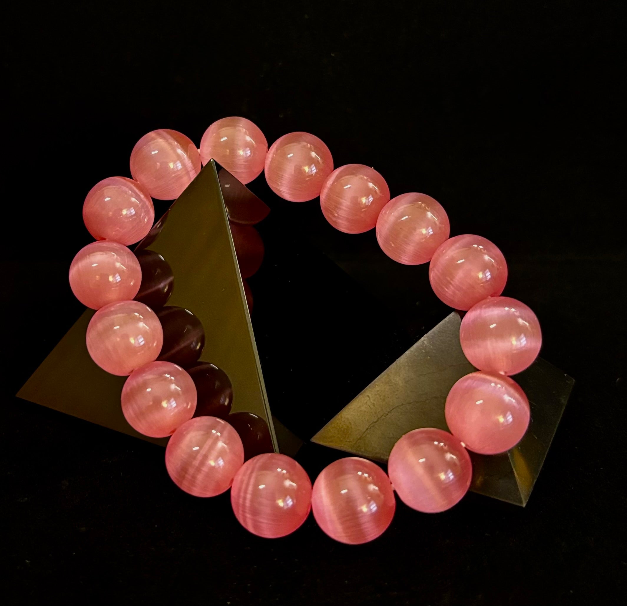 Pink Cat Eye Stone Bracelet (12mm Beads) – Bold Glow Statement Bracelet