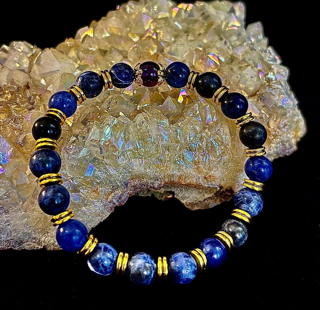 Reiki-Infused ANXIETY SUPPORT Bracelet – Sodalite & Amethyst with Gold Accents