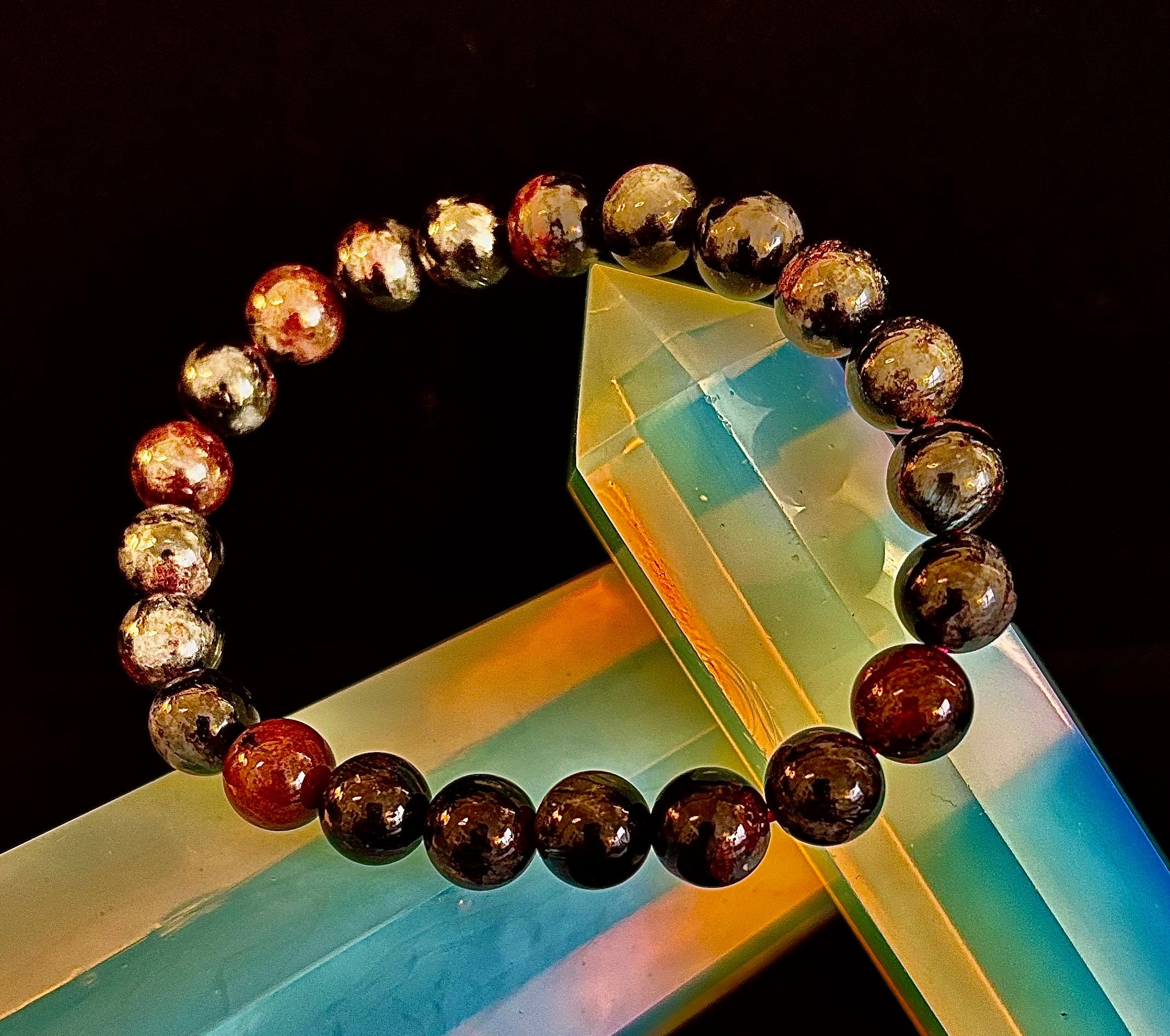 Astrophyllite with Garnet Bracelet – Grounded Transformation & Passionate Strength (8mm Beads)