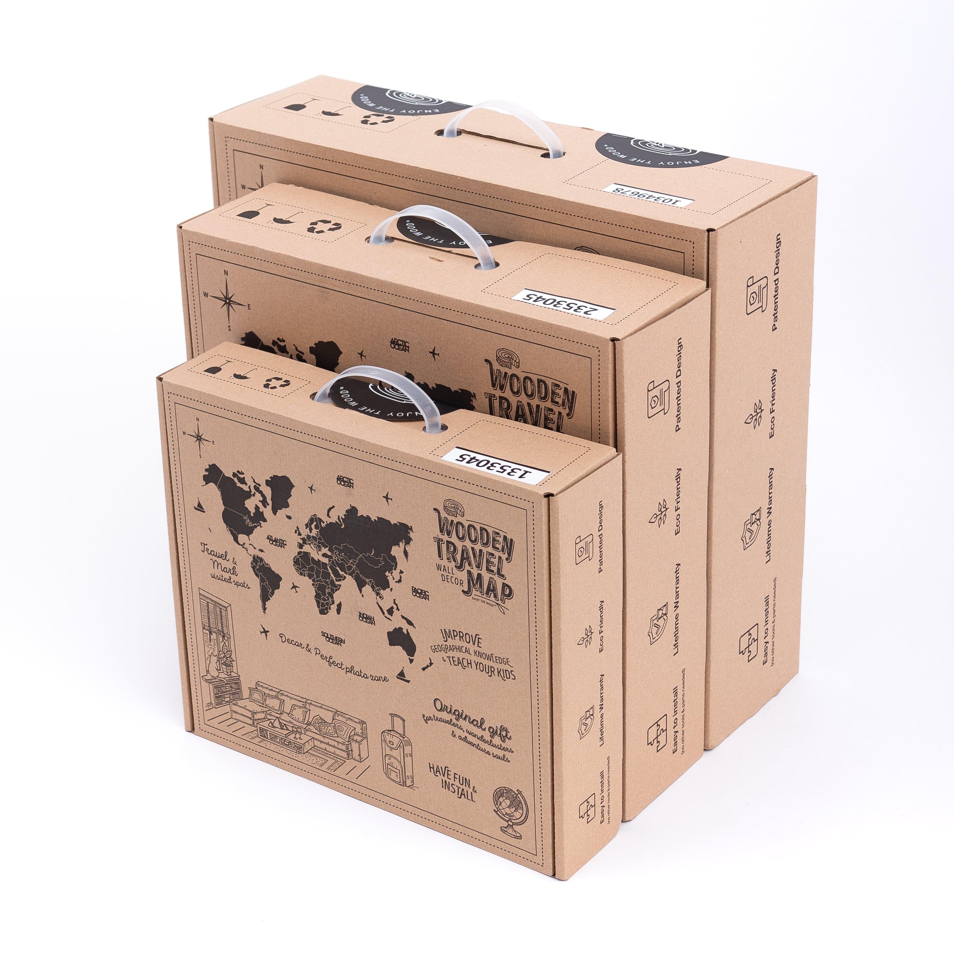3D Wooden World Map in Oak for Modern Nature-Inspired Decor