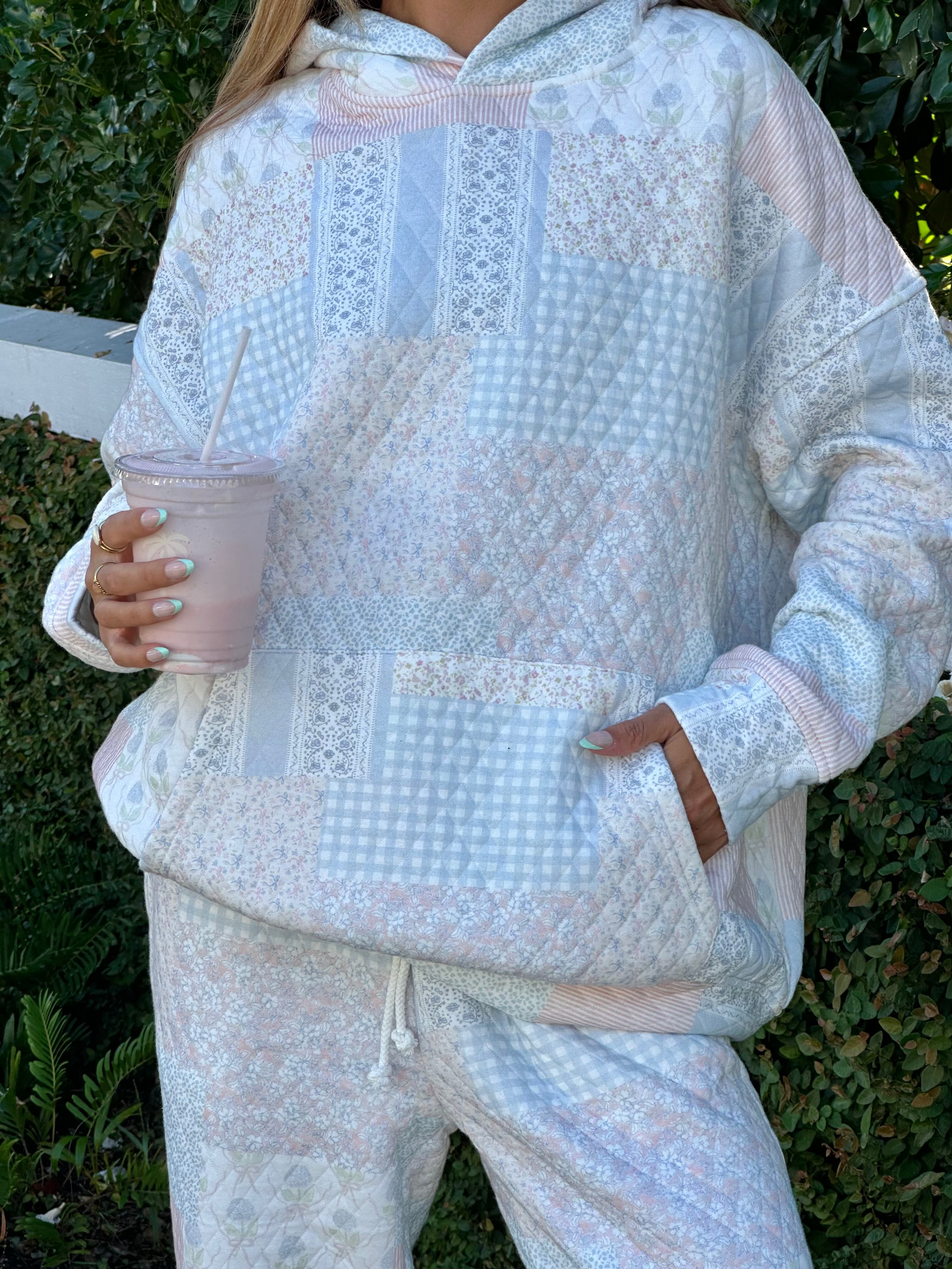 Shades Of Blue Quilted Pastel Hoodie - Soft Unisex Pullover