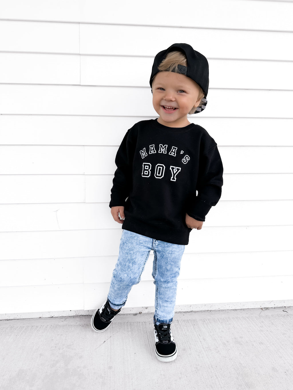 Mama's Boy Varsity Sweatshirt - Kids Sporty Crewneck Pullover