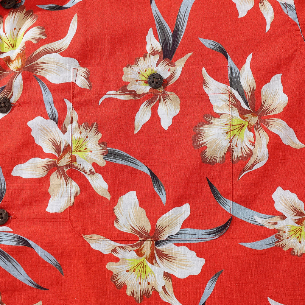 Men's Vintage Orchid Print Hawaiian Shirt - Red