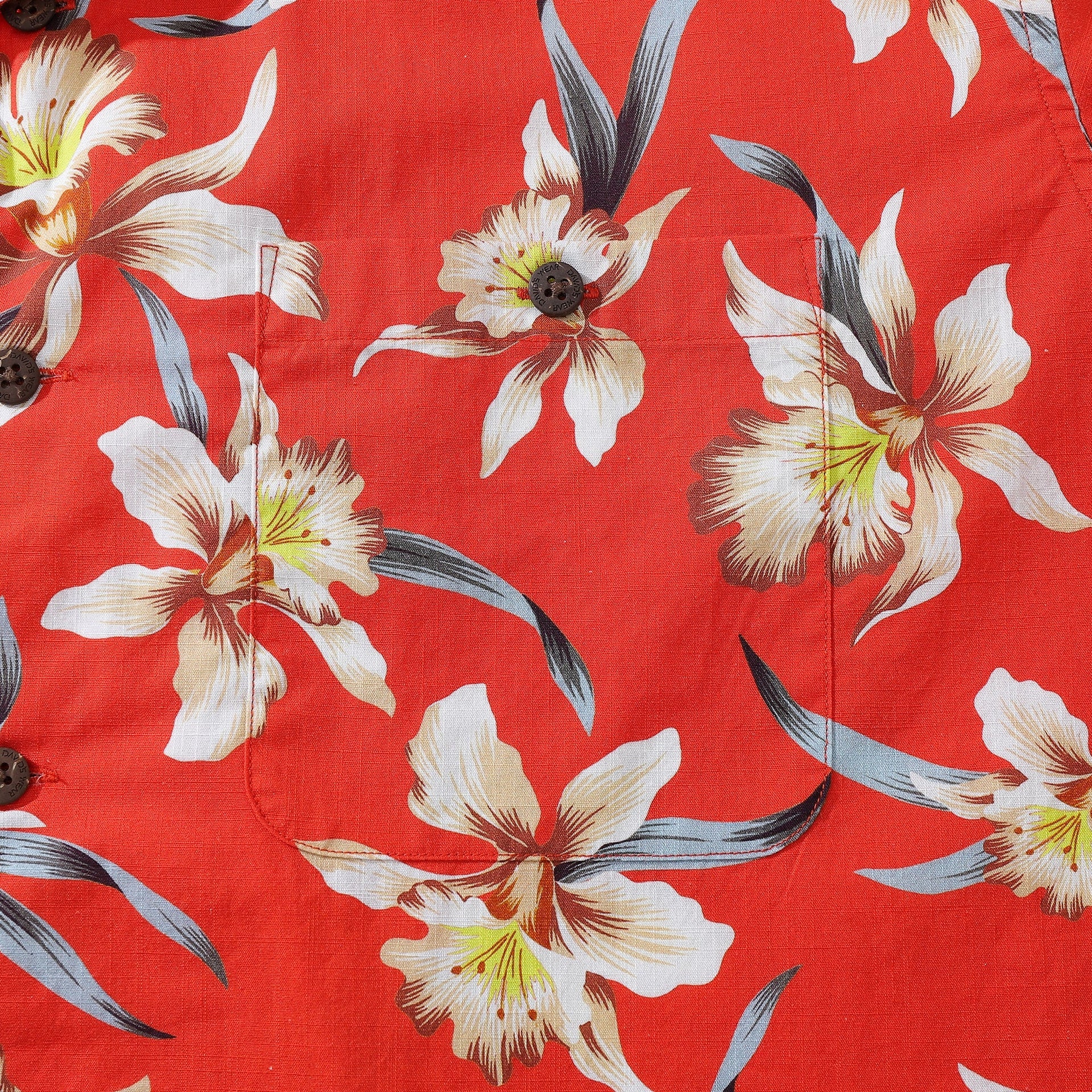 Men's Vintage Orchid Print Hawaiian Shirt - Red