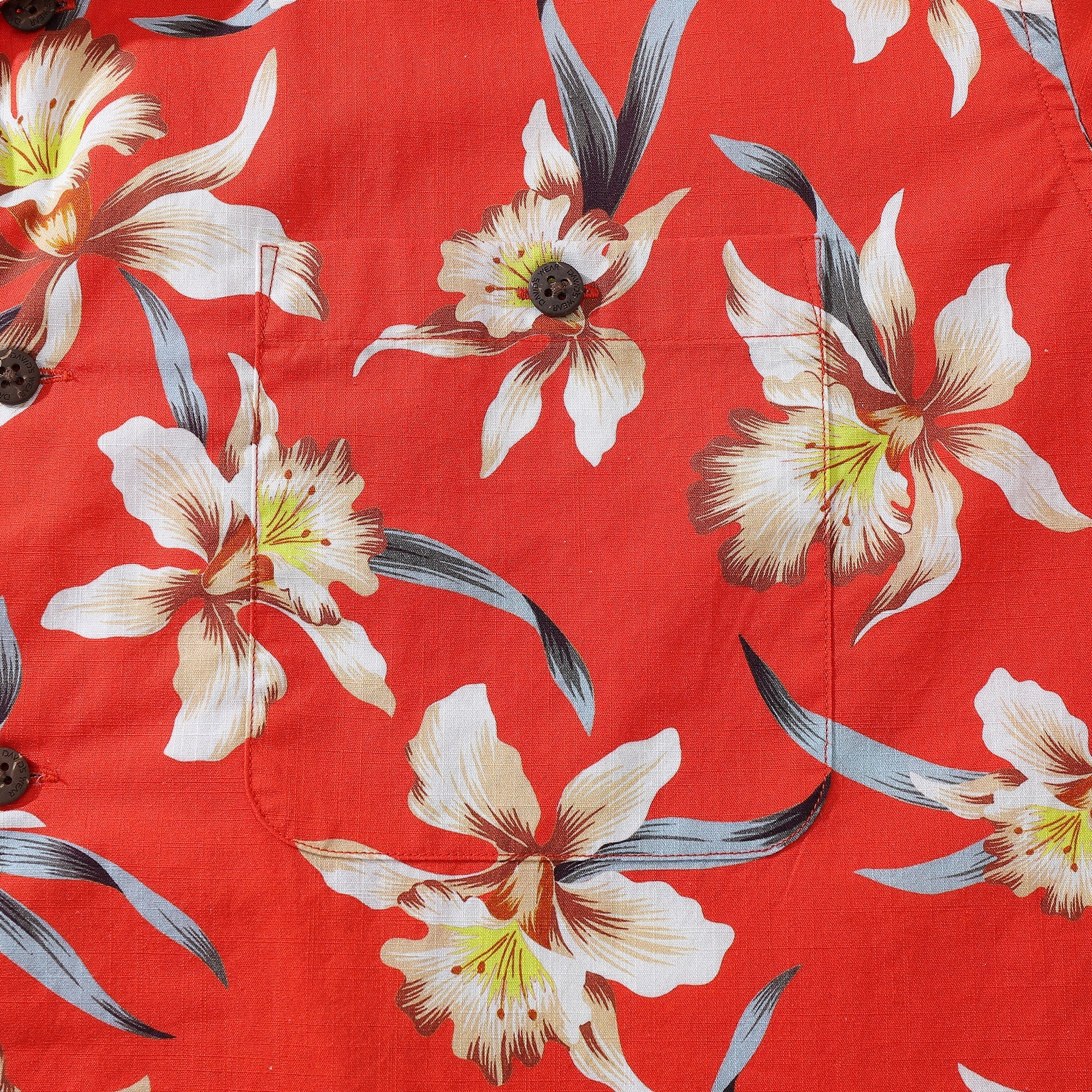 Men's Vintage Orchid Print Hawaiian Shirt - Red