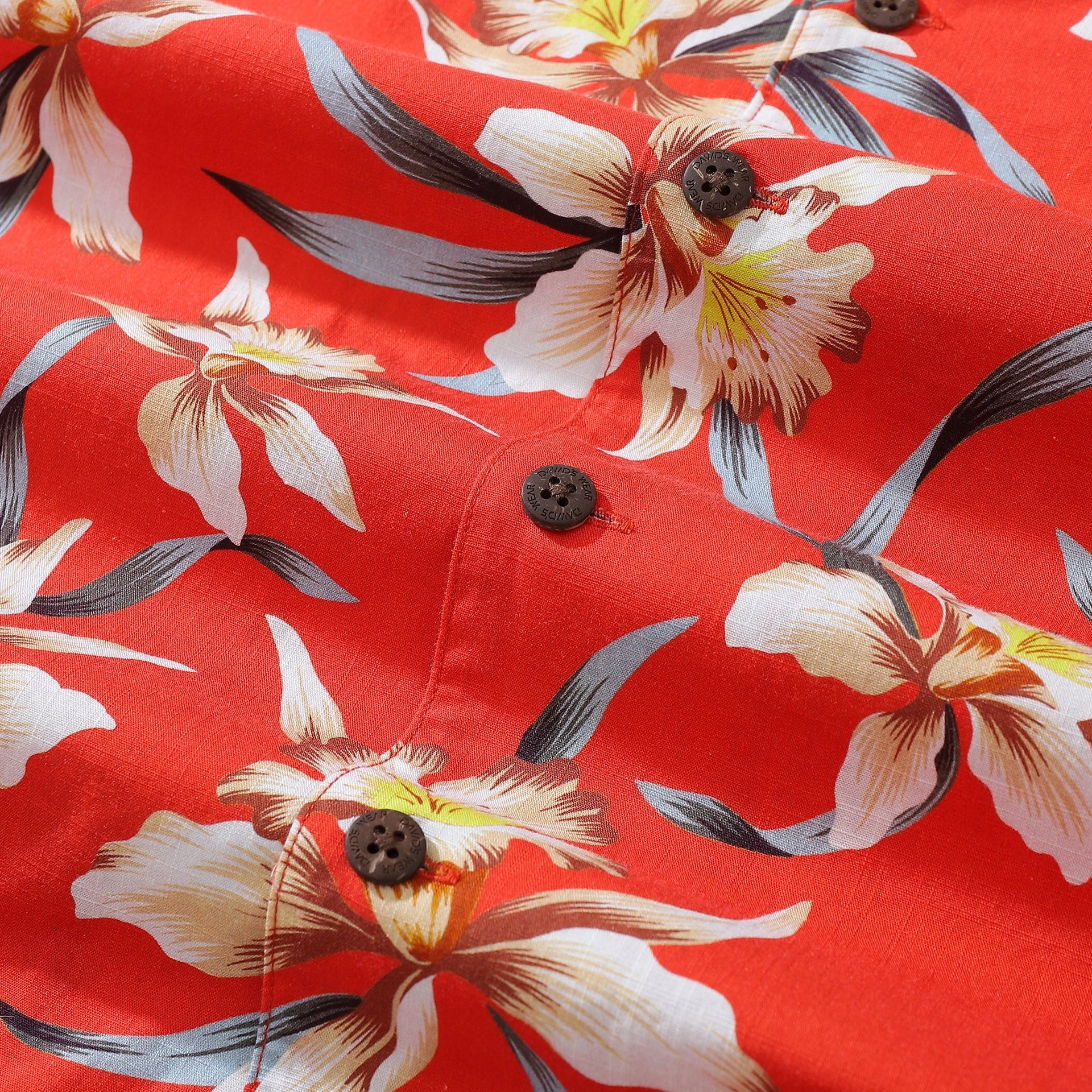 Men's Vintage Orchid Print Hawaiian Shirt - Red