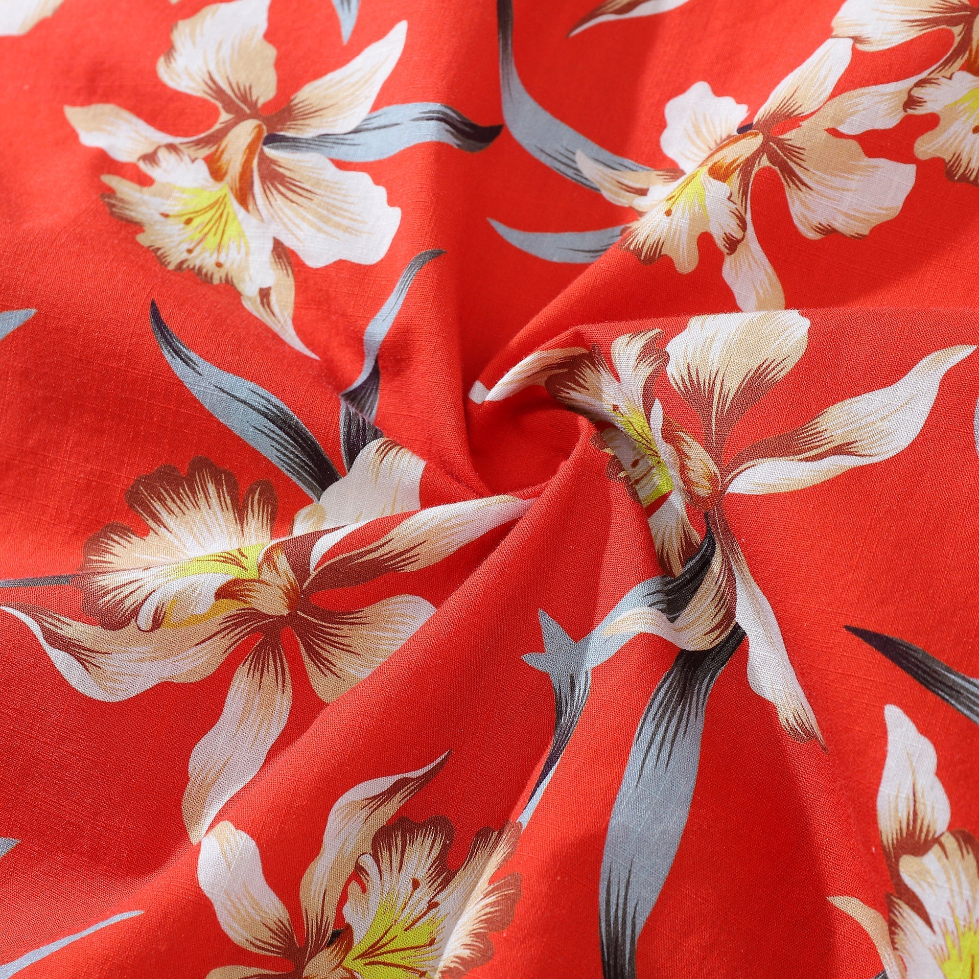 Men's Vintage Orchid Print Hawaiian Shirt - Red