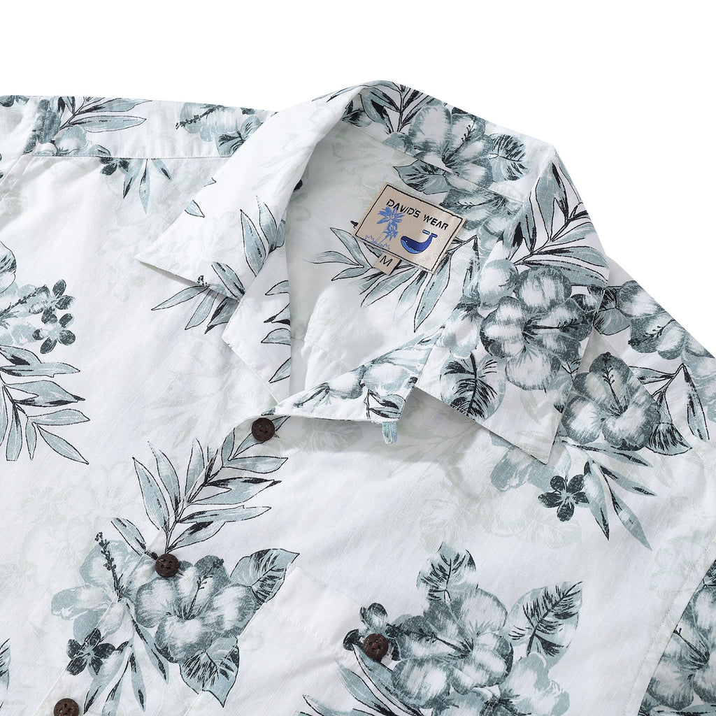 1920s Vintage Hibiscus and Palm Leaf Print Camp Aloha Shirt