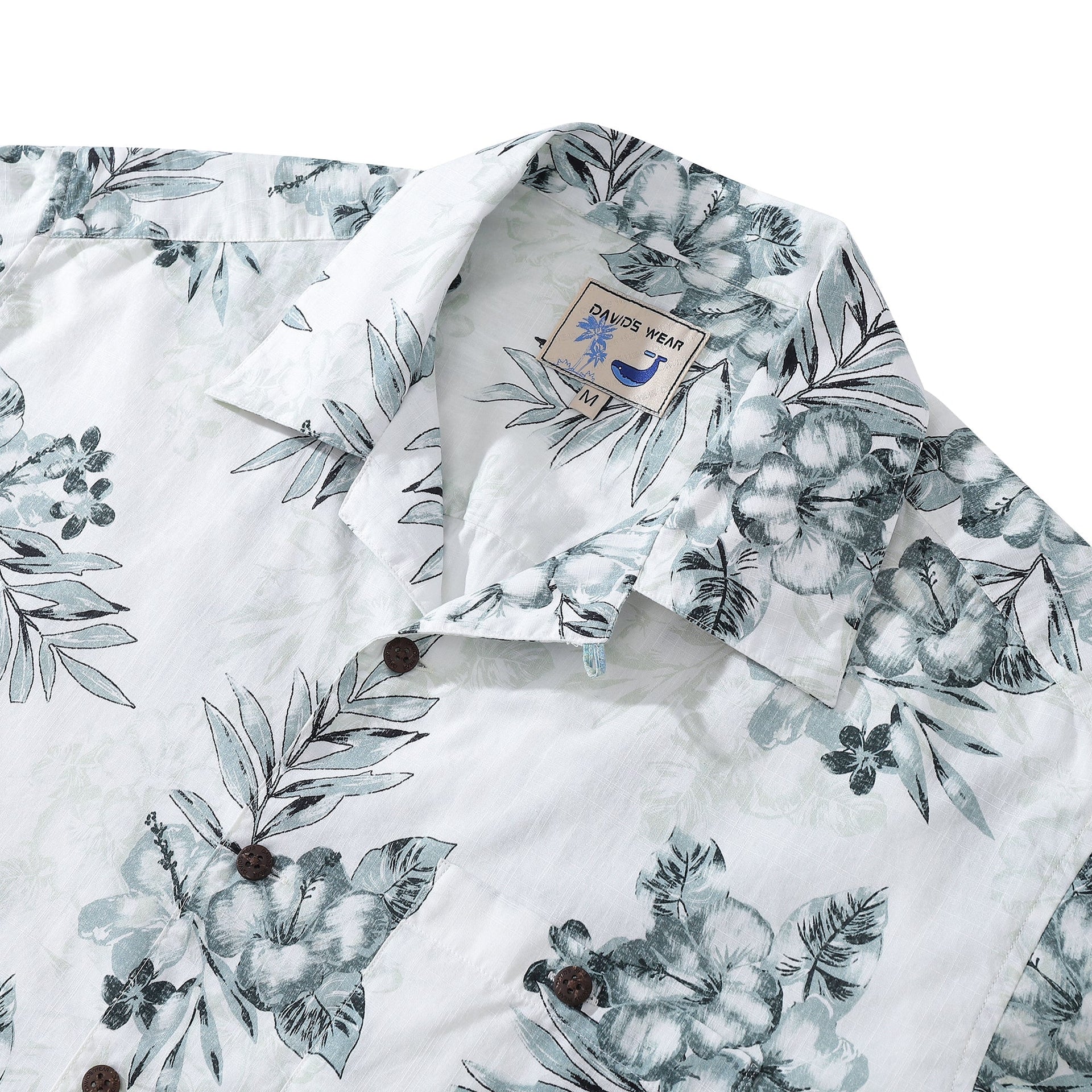 1920s Vintage Hibiscus and Palm Leaf Print Camp Aloha Shirt
