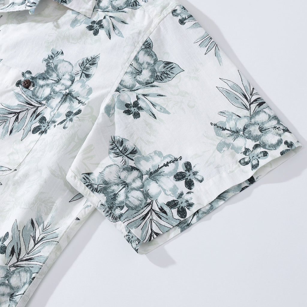 1920s Vintage Hibiscus and Palm Leaf Print Camp Aloha Shirt