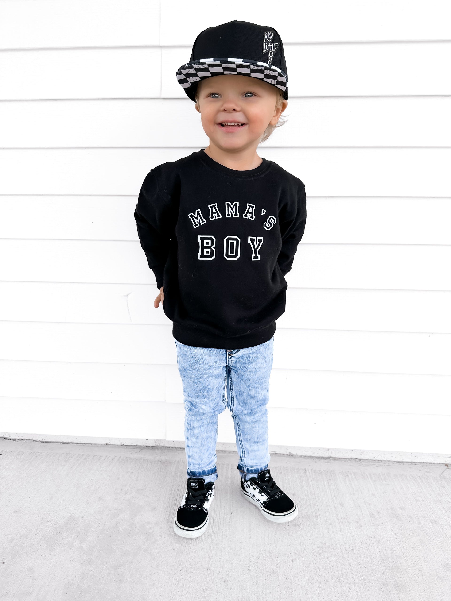 Mama's Boy Varsity Sweatshirt - Kids Sporty Crewneck Pullover