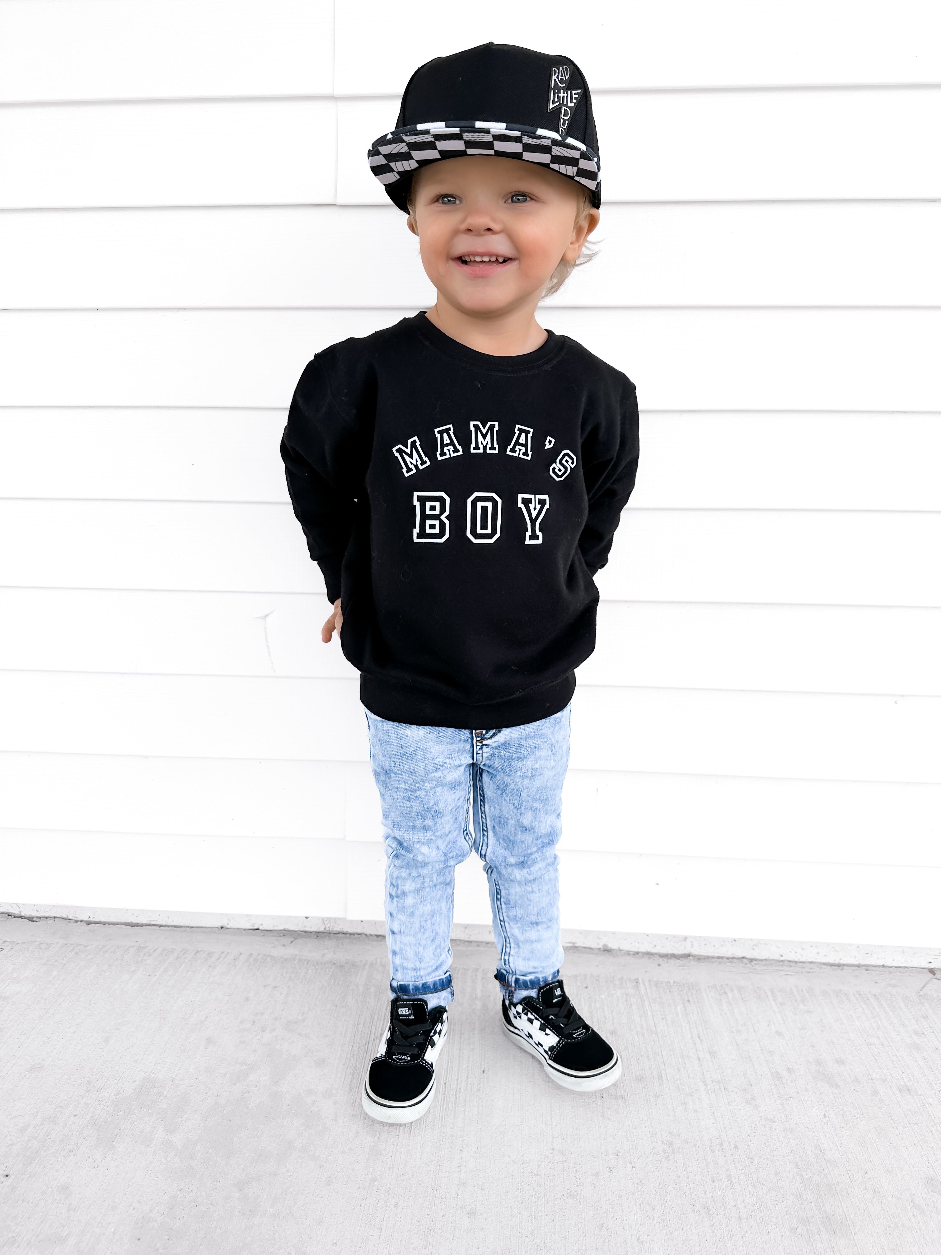 Mama's Boy Varsity Sweatshirt - Kids Sporty Crewneck Pullover
