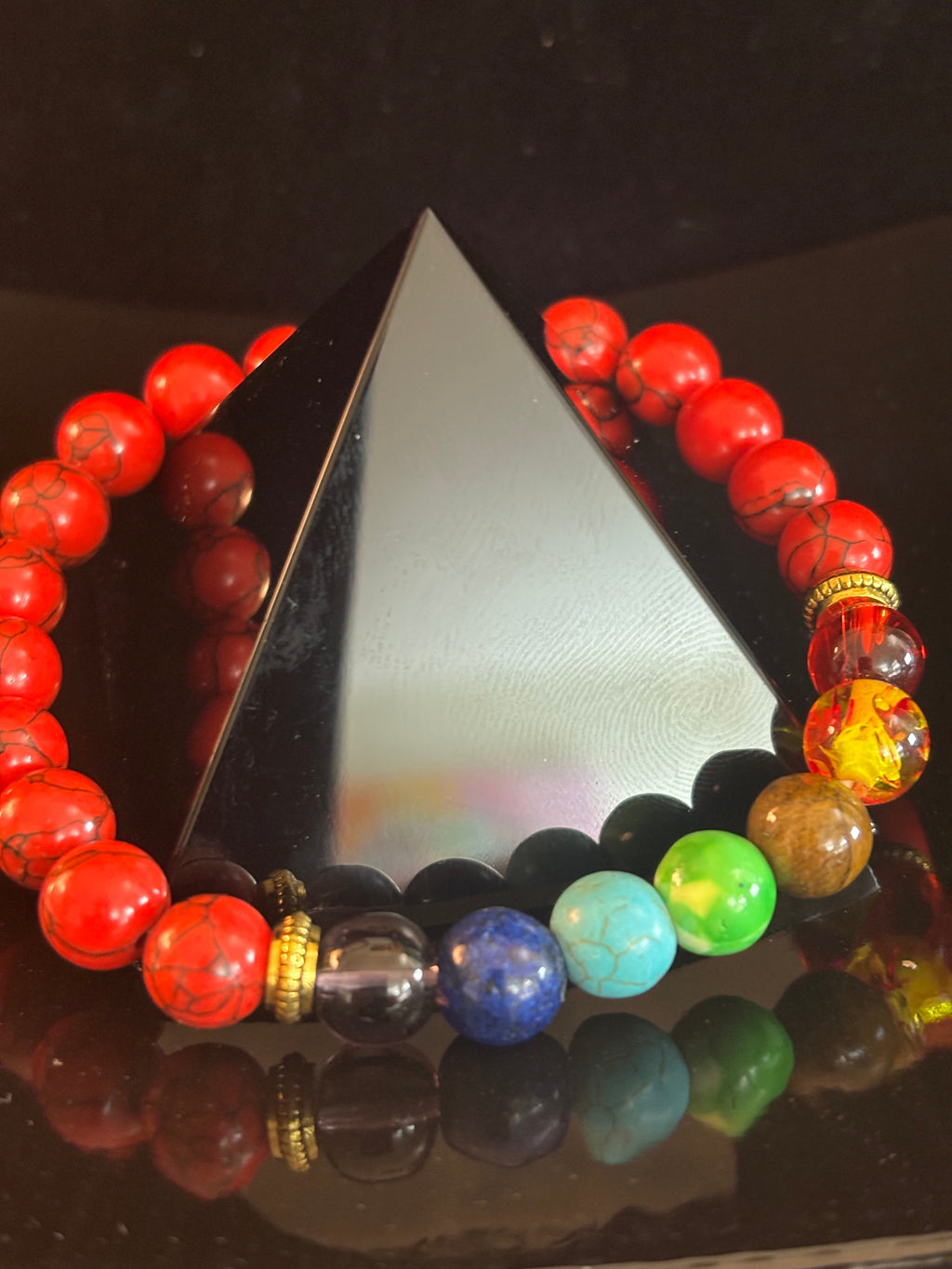 Chakra & Red Turquoise Energy Alignment Bracelet – 8mm Beads for Spiritual Protection & Vitality (Medium Wrists)