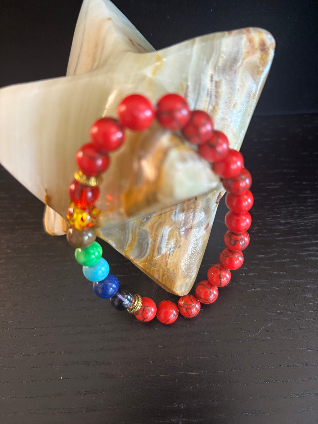 Chakra & Red Turquoise Energy Alignment Bracelet – 8mm Beads for Spiritual Protection & Vitality (Medium Wrists)