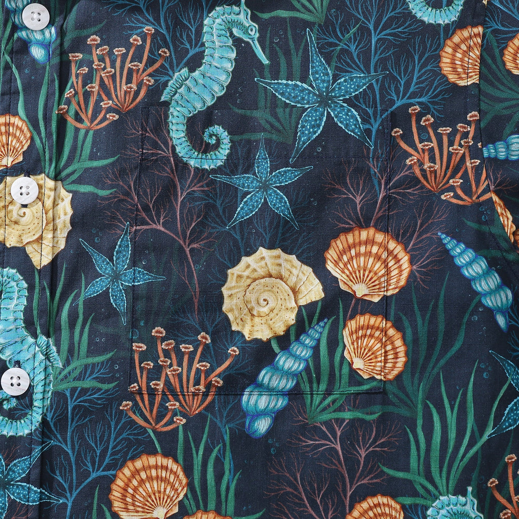 Wonders of the Sea Print Hawaiian Shirt Cotton Button-down