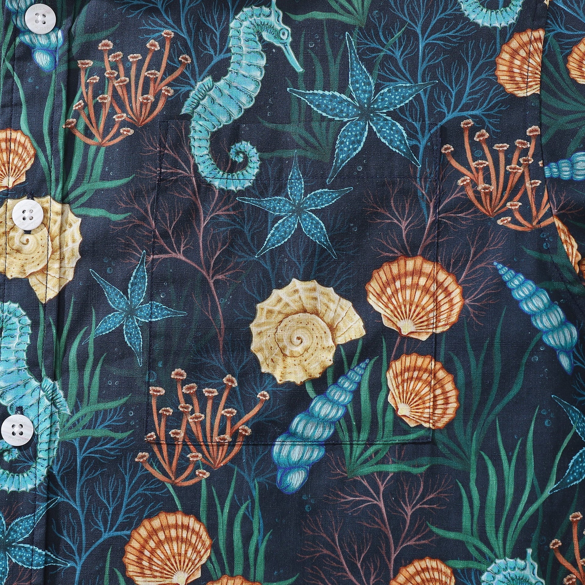 Wonders of the Sea Print Hawaiian Shirt Cotton Button-down