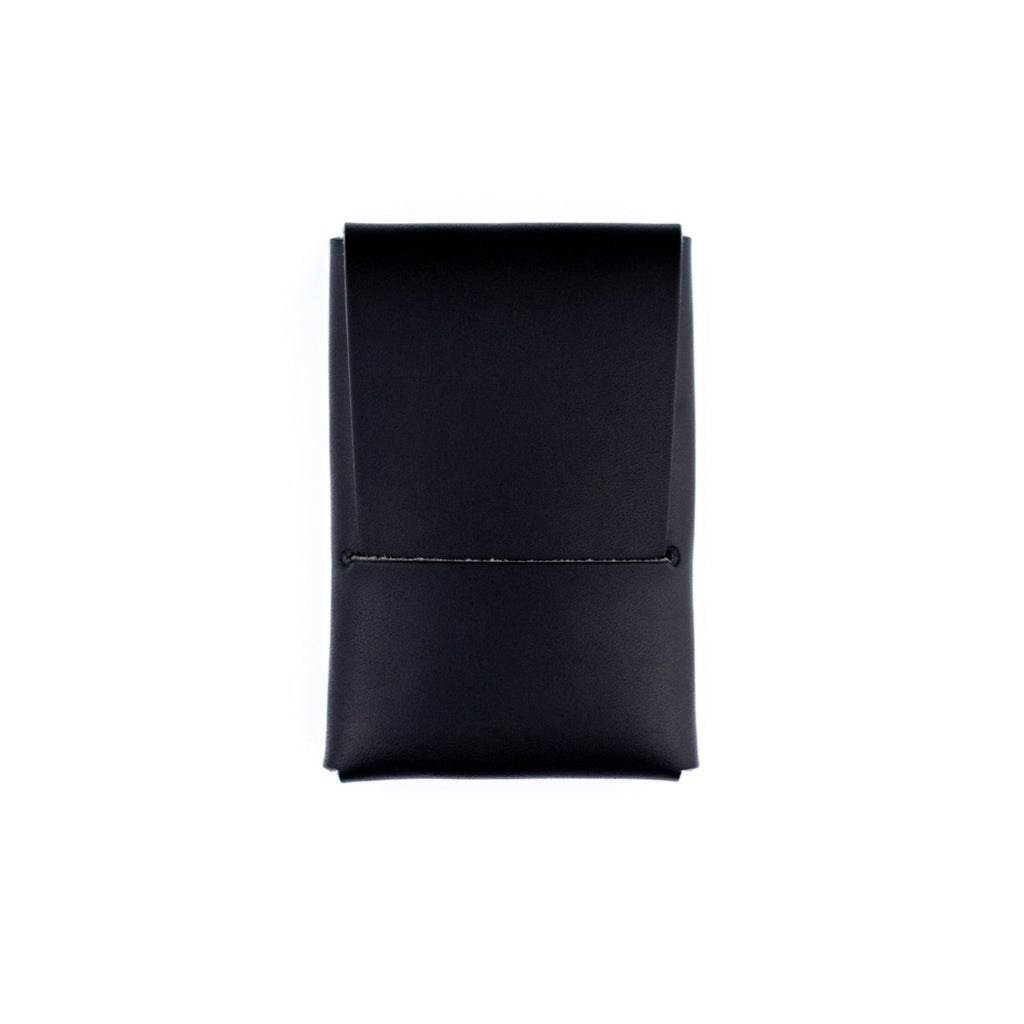 Black leather Mini Franklin minimalist wallet shown from the front.
