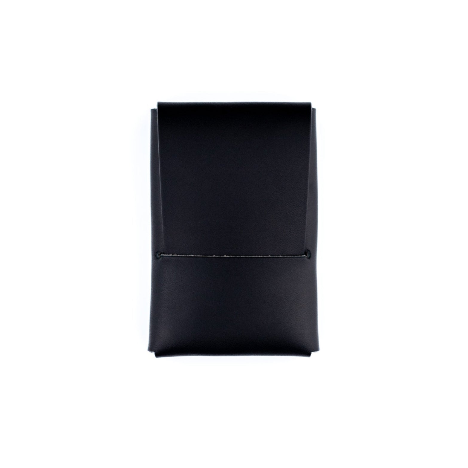 Black leather Mini Franklin minimalist wallet shown from the front.