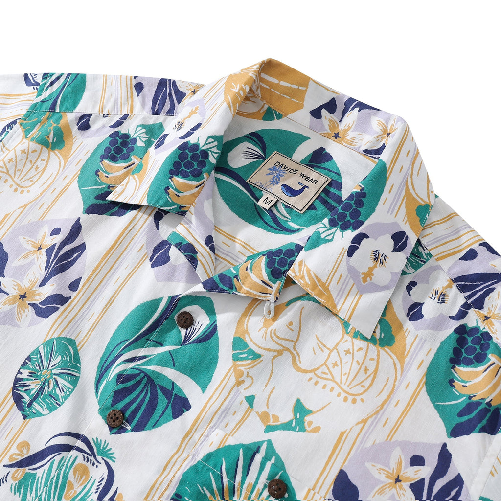 Striped Base Vintage Tropical Flower Print Hawaiian Shirt