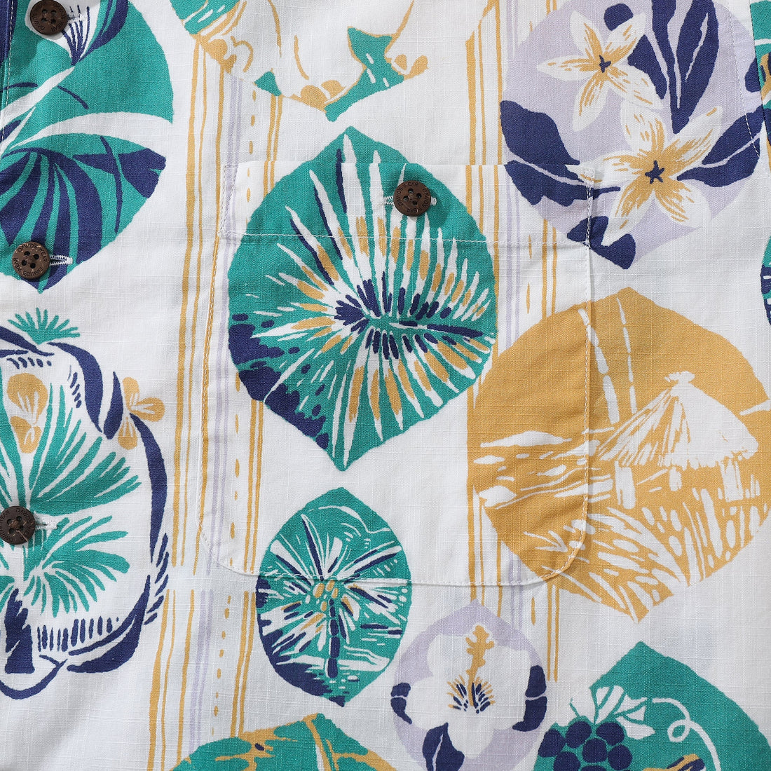 Striped Base Vintage Tropical Flower Print Hawaiian Shirt
