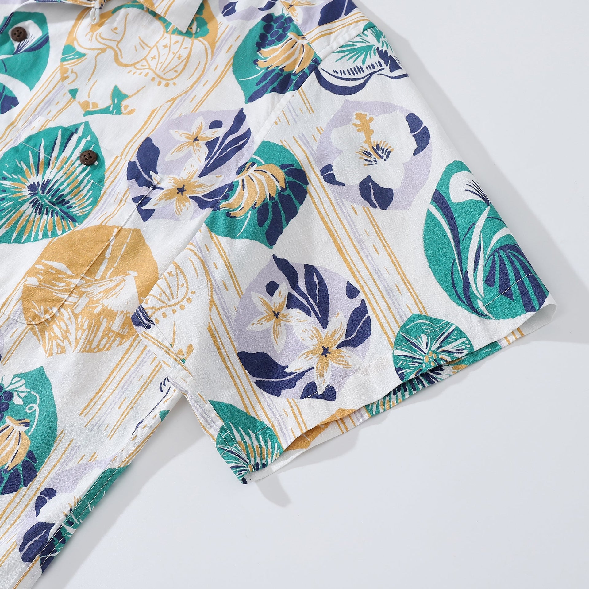 Striped Base Vintage Tropical Flower Print Hawaiian Shirt