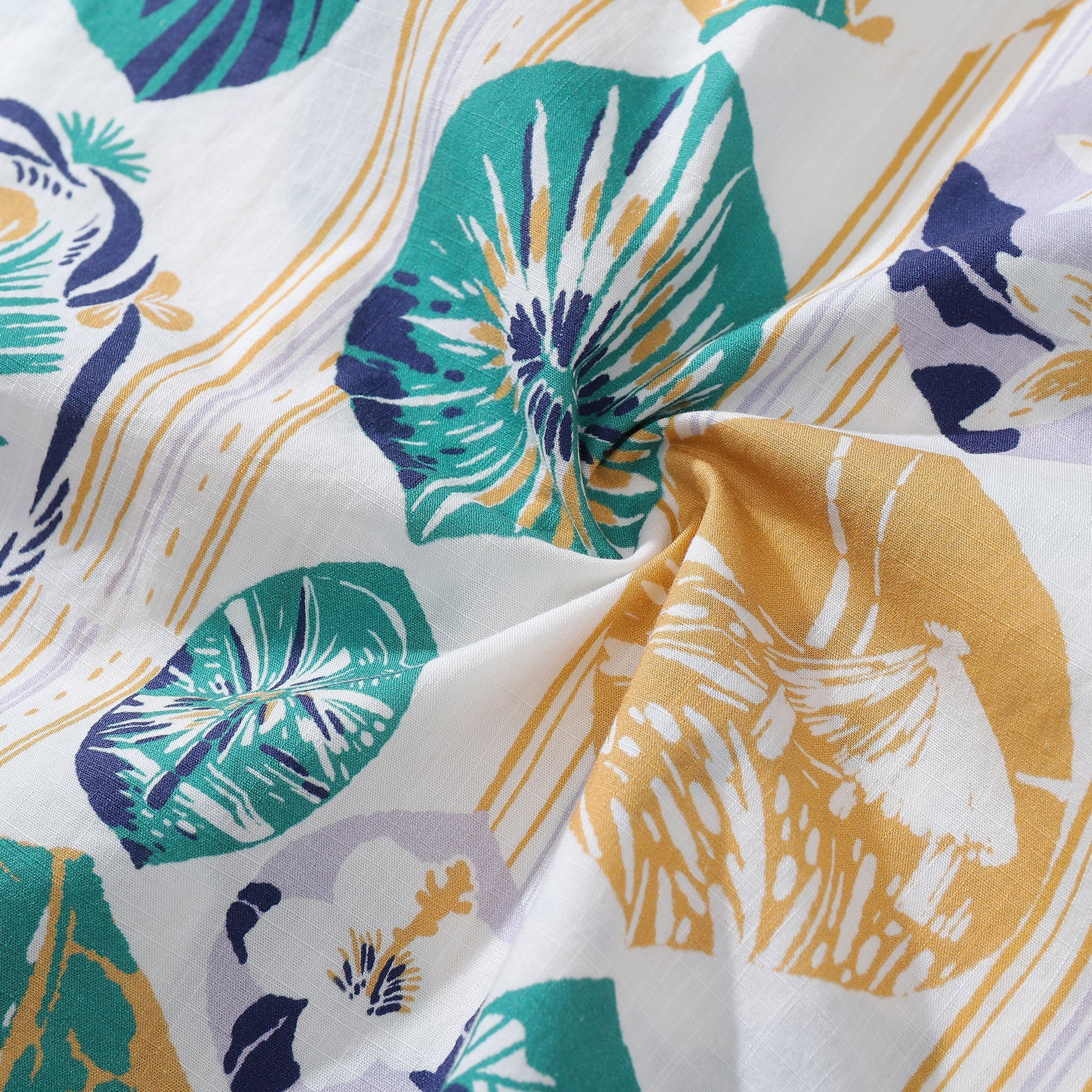 Striped Base Vintage Tropical Flower Print Hawaiian Shirt