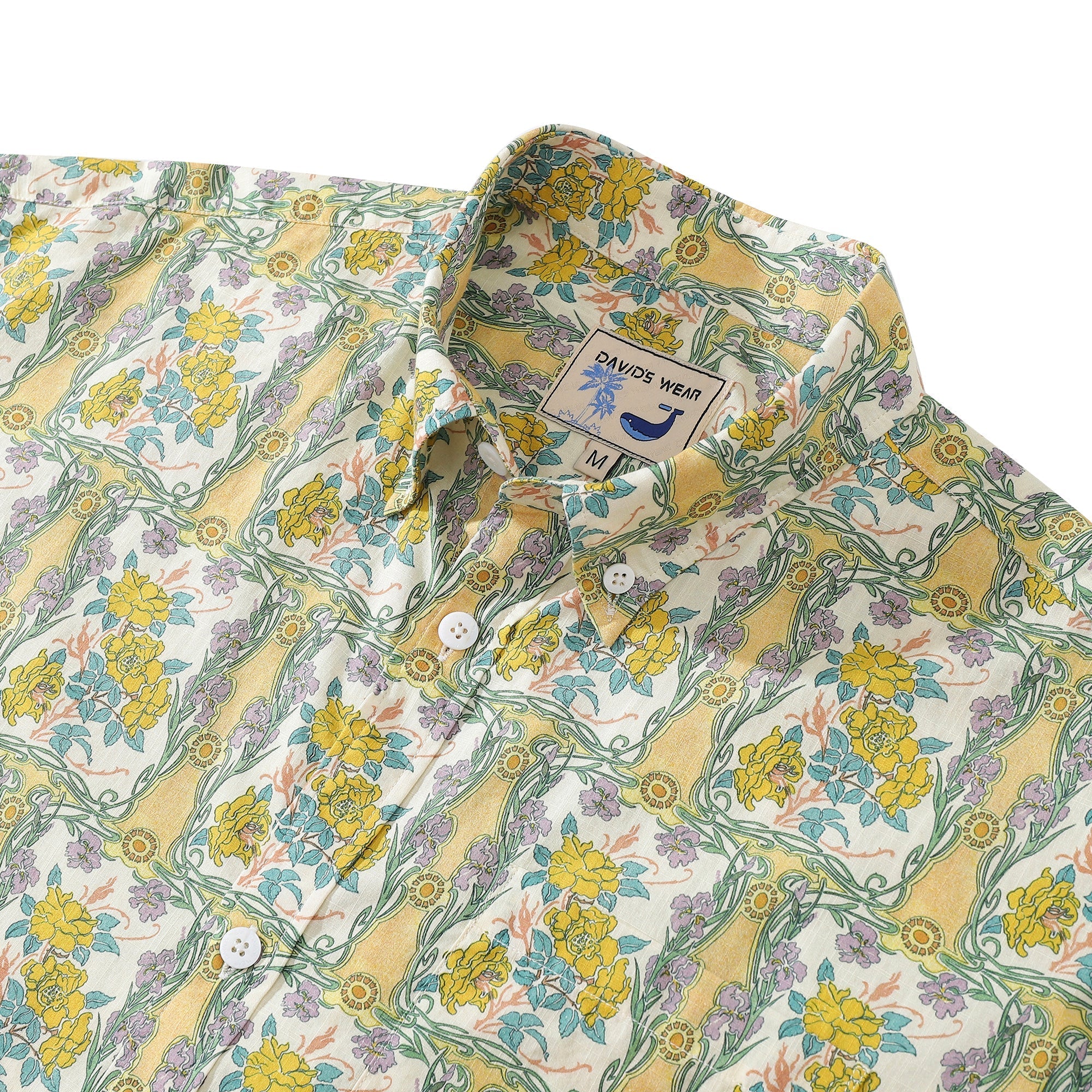 Men's Retro Rose Iris Print Cotton Hawaiian Shirt Short Sleeve