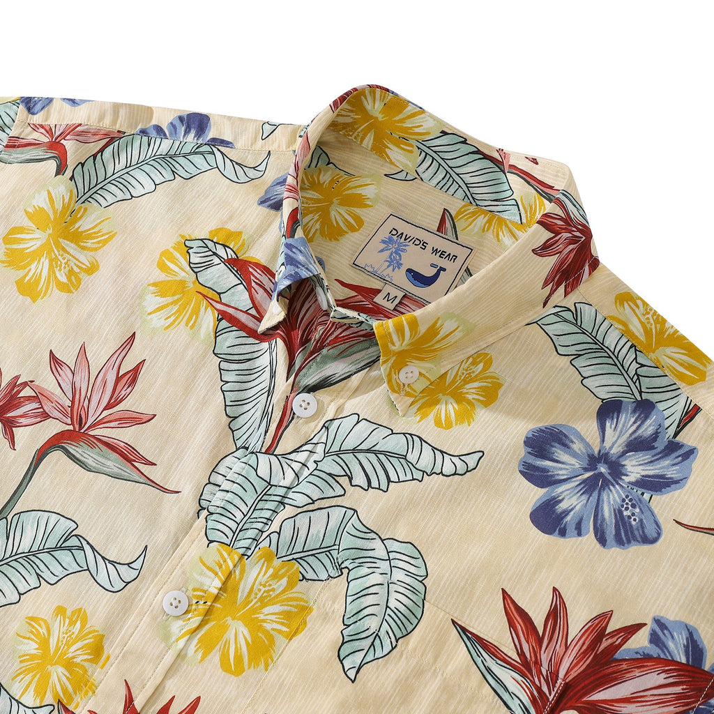 Vintage 1940s Hawaiian Shirt Bird of Paradise Cotton Floral Print