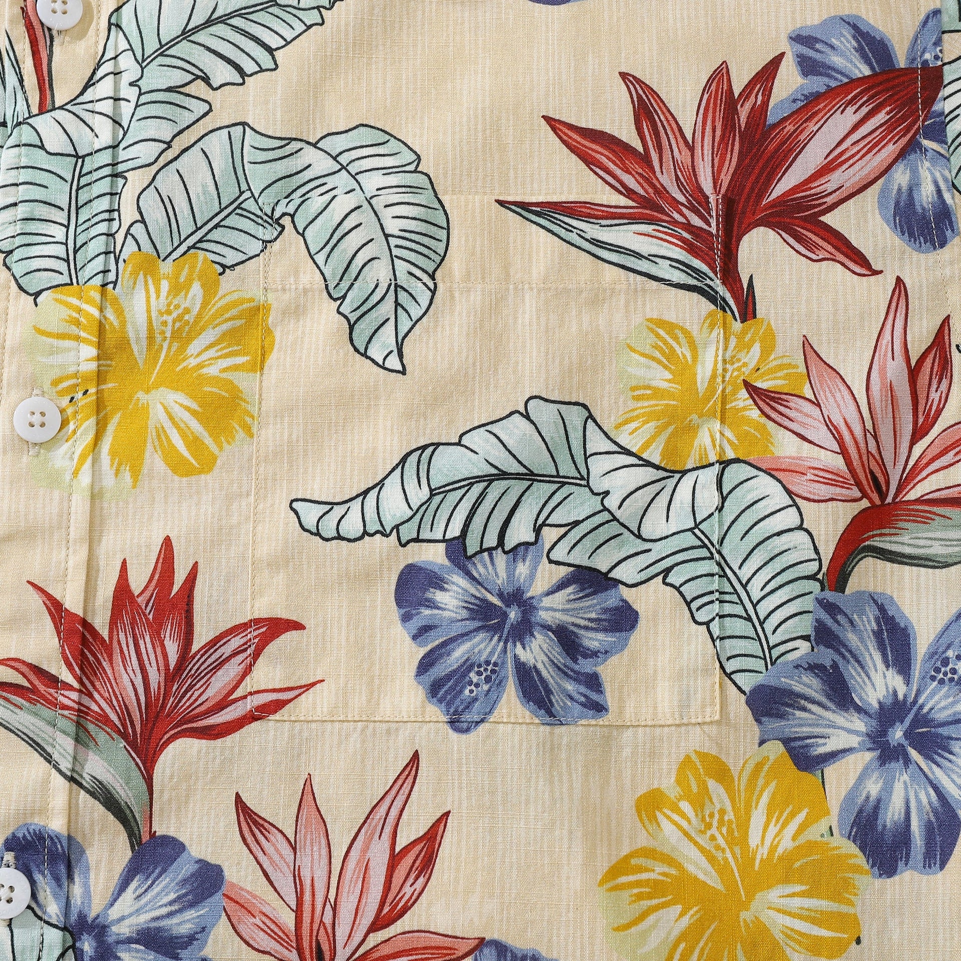 Vintage 1940s Hawaiian Shirt Bird of Paradise Cotton Floral Print