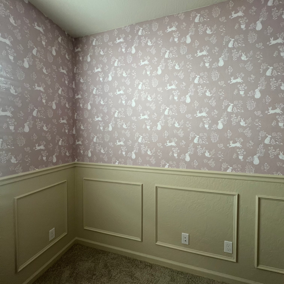 Aven wallpaper by Luna Pictata in dusty-rose and cream with a whimsical cottagecore design