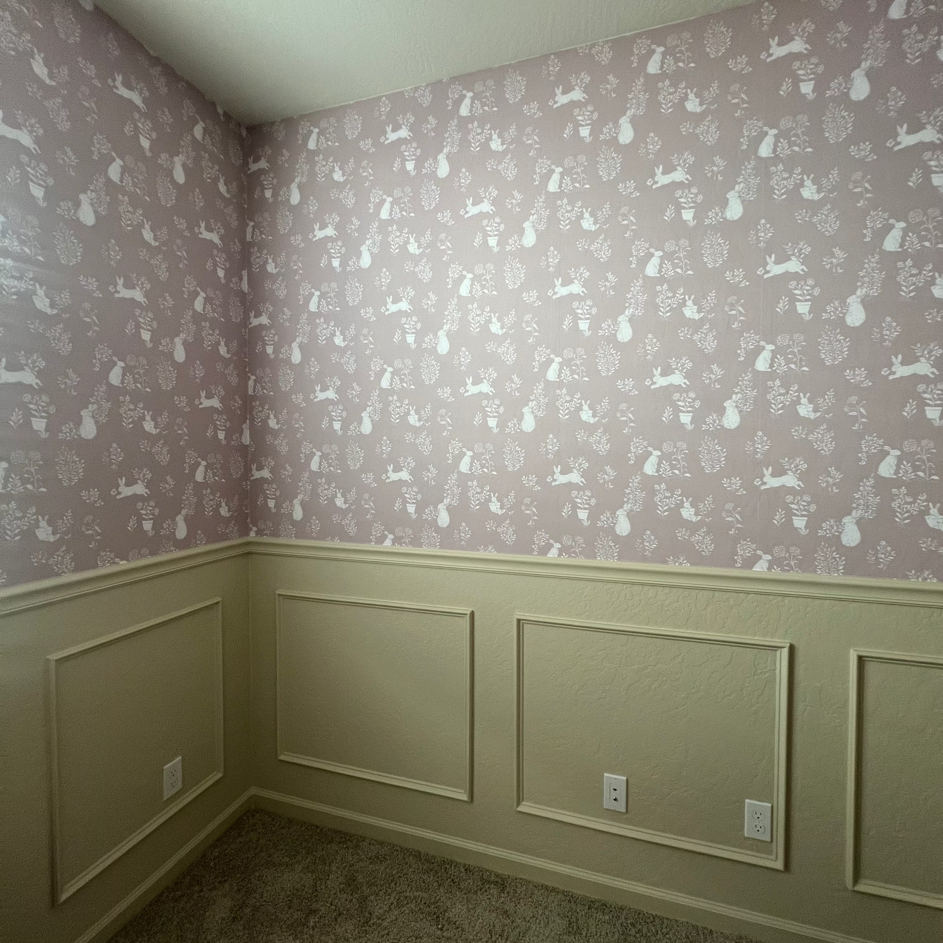 Aven wallpaper by Luna Pictata in dusty-rose and cream with a whimsical cottagecore design