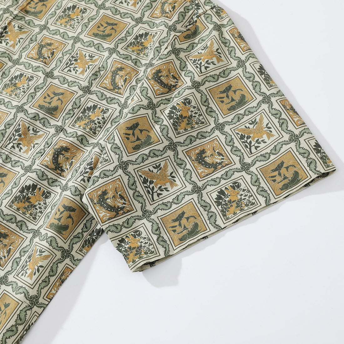 Men's Seahorse Grid Print Hawaiian Cotton Short Sleeve Shirt