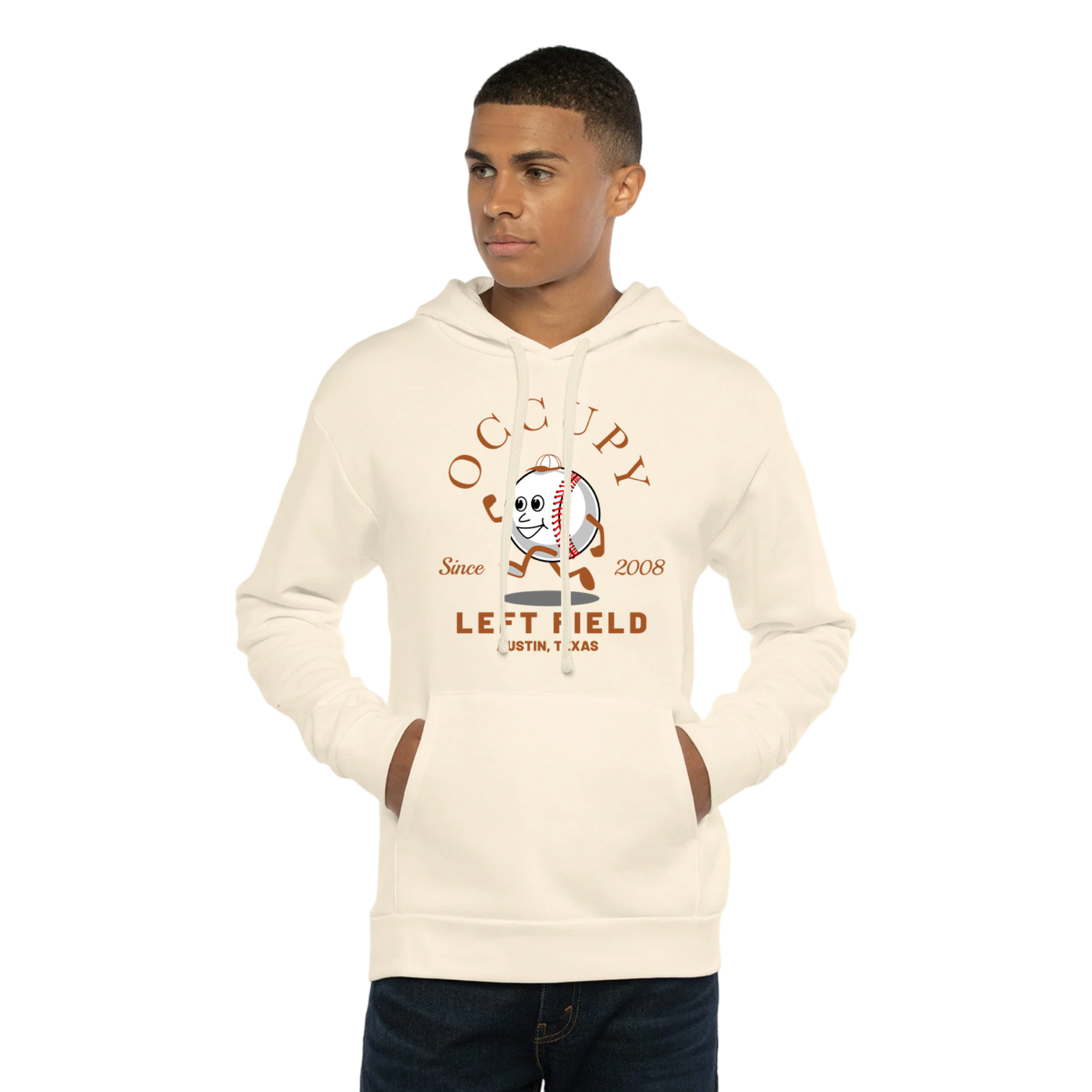 Unisex cream and brown baseball sweatshirt with Left Field branding for Texas baseball fans