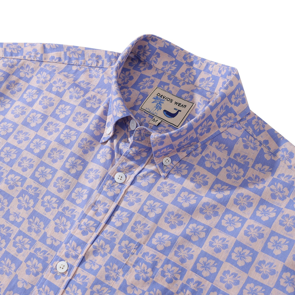 Men's Retro Hibiscus Print 100% Cotton Short Sleeve Hawaiian Shirt