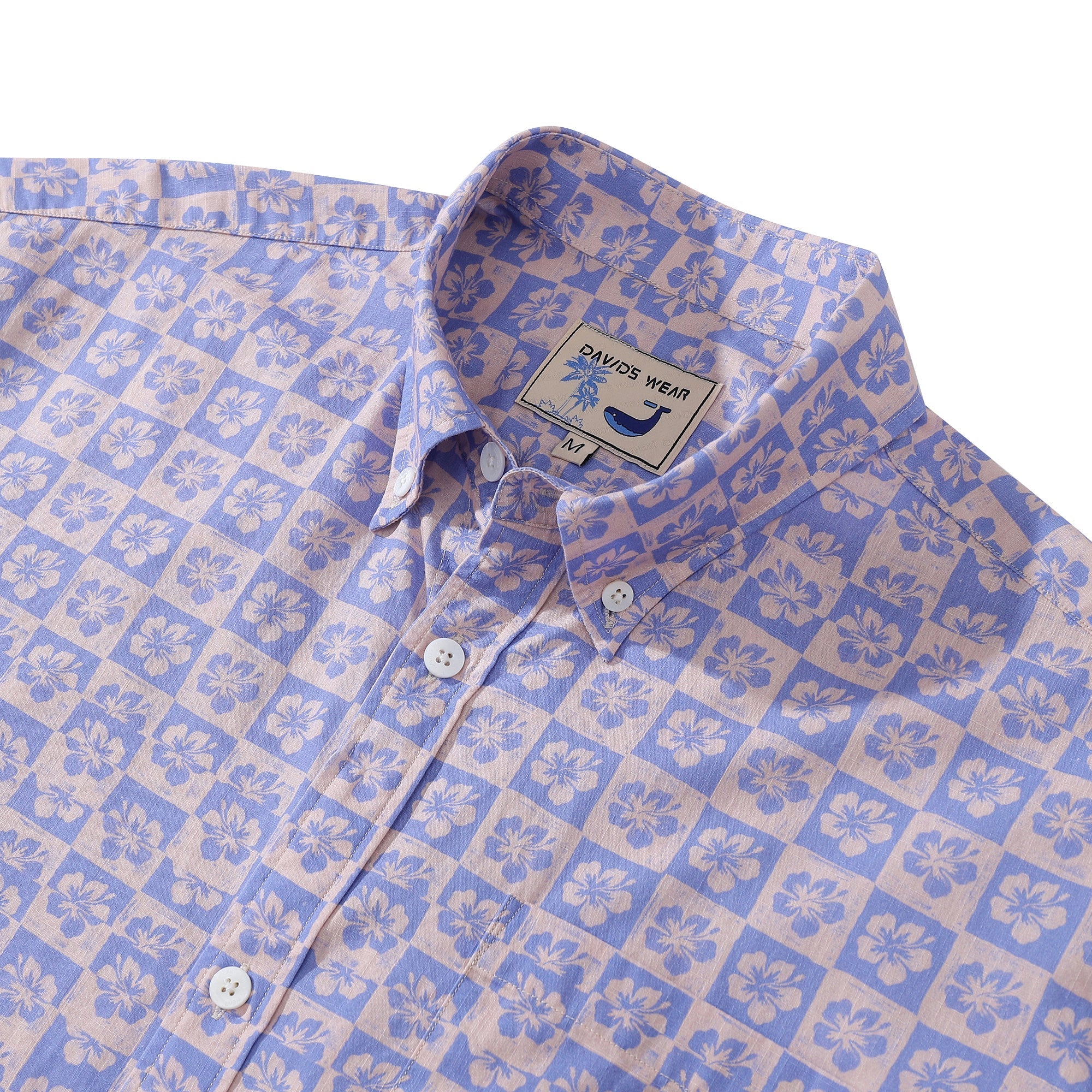 Men's Retro Hibiscus Print 100% Cotton Short Sleeve Hawaiian Shirt