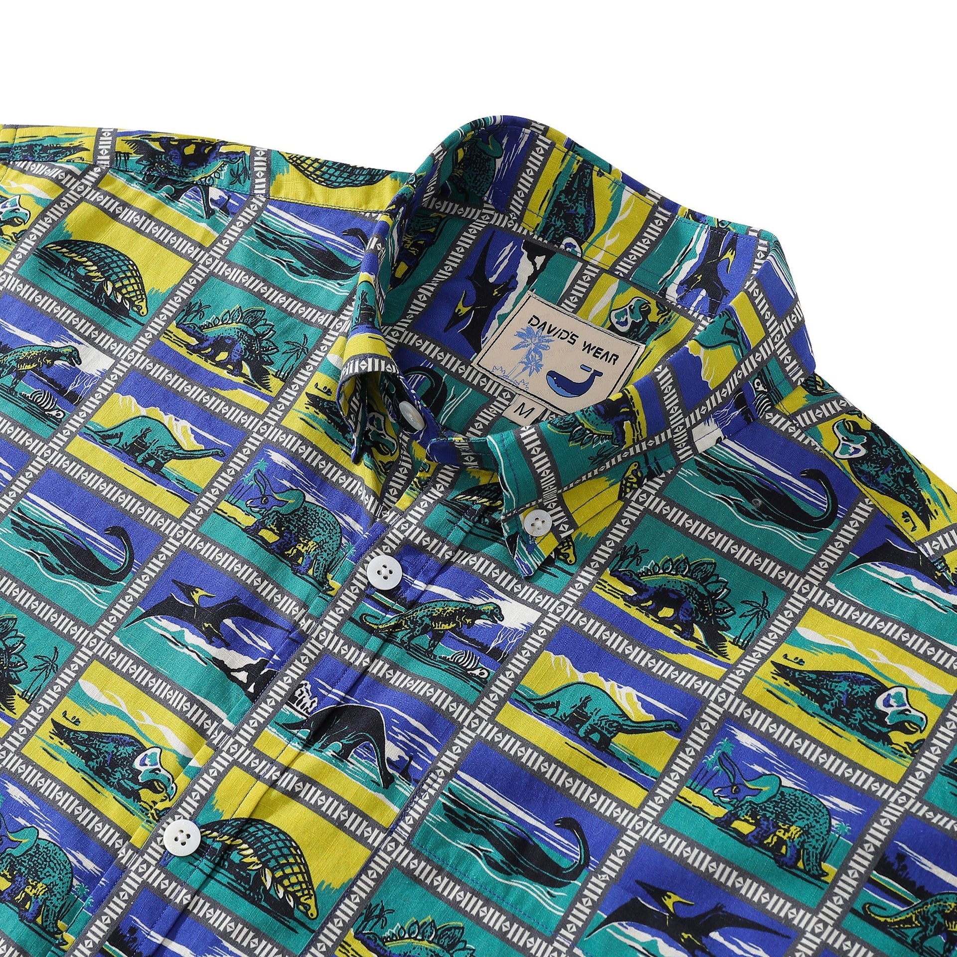 Men's Retro Dinosaur Print Cotton Camp Collar Shirt