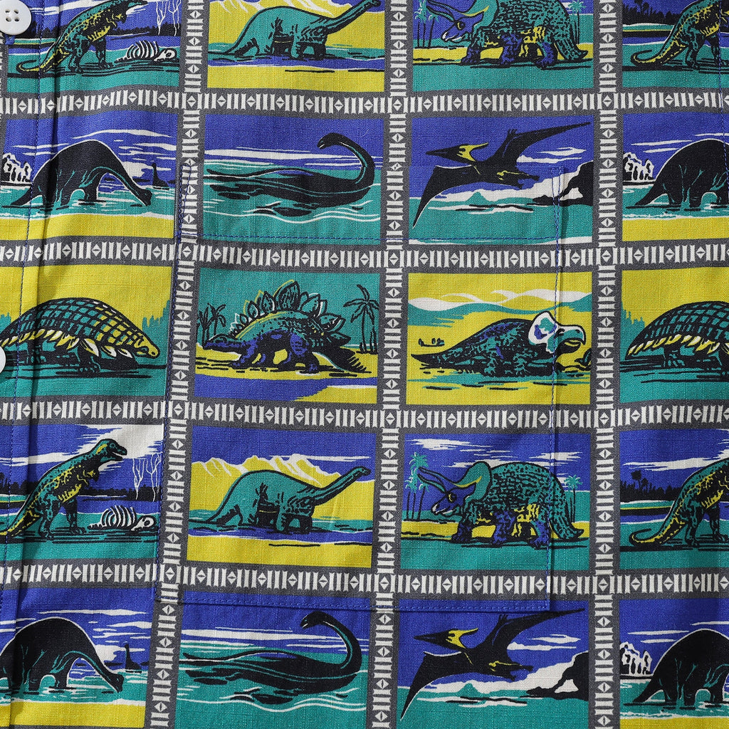 Men's Retro Dinosaur Print Cotton Camp Collar Shirt