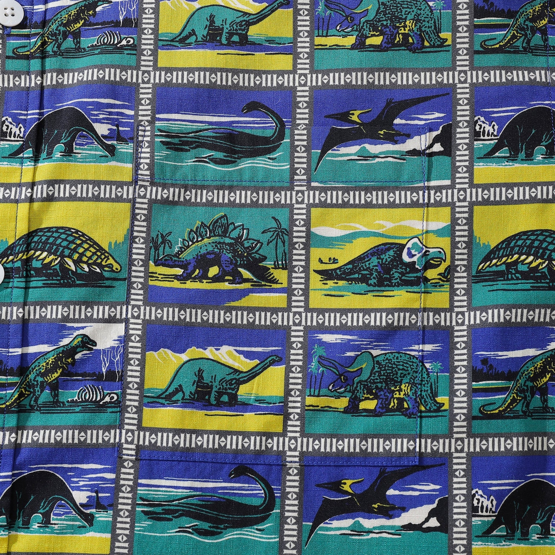 Men's Retro Dinosaur Print Cotton Camp Collar Shirt