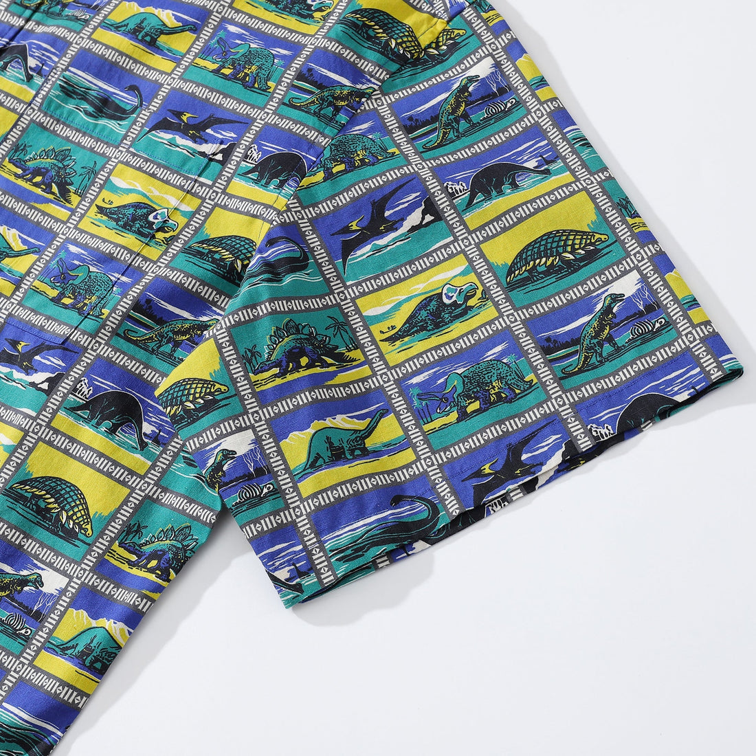 Men's Retro Dinosaur Print Cotton Camp Collar Shirt
