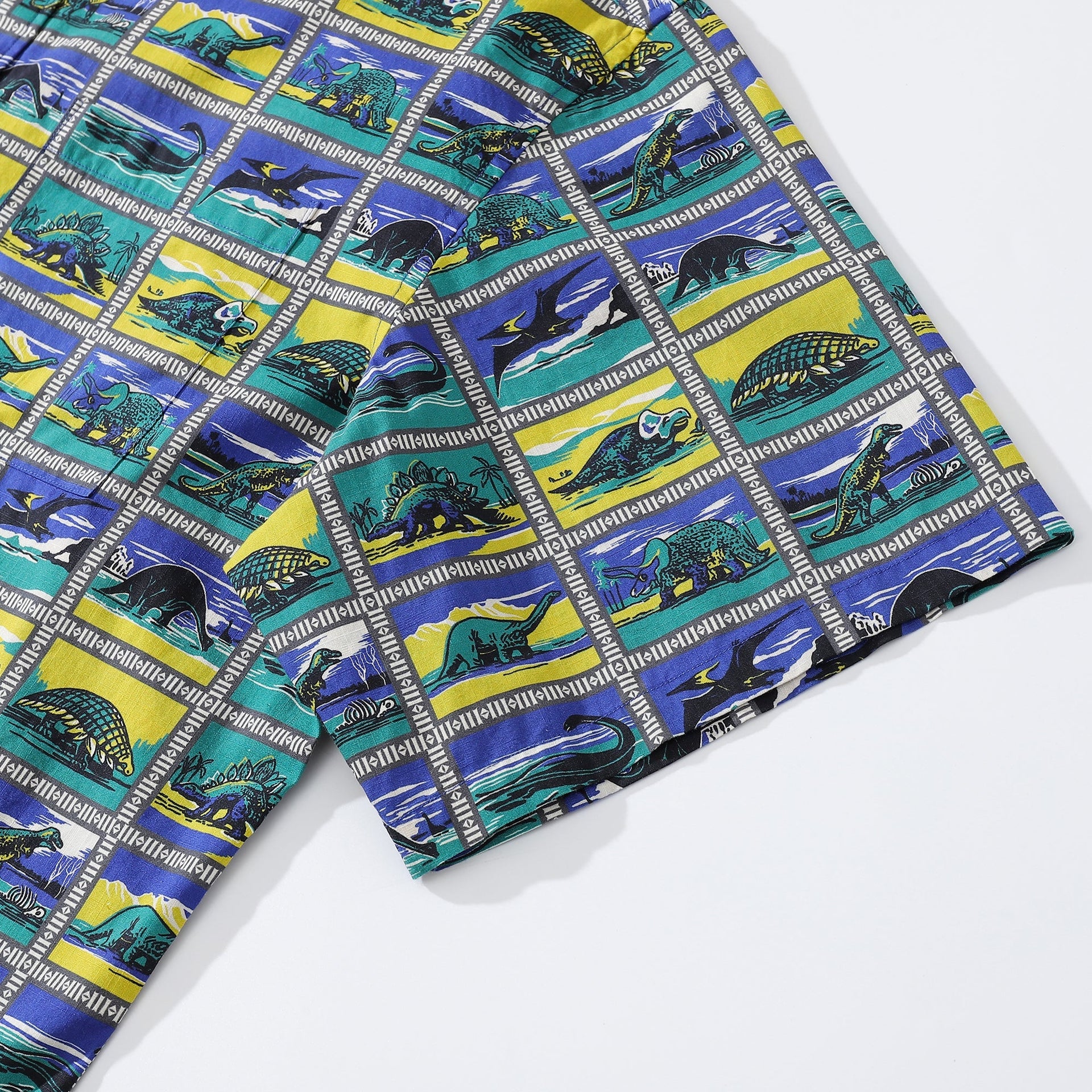 Men's Retro Dinosaur Print Cotton Camp Collar Shirt