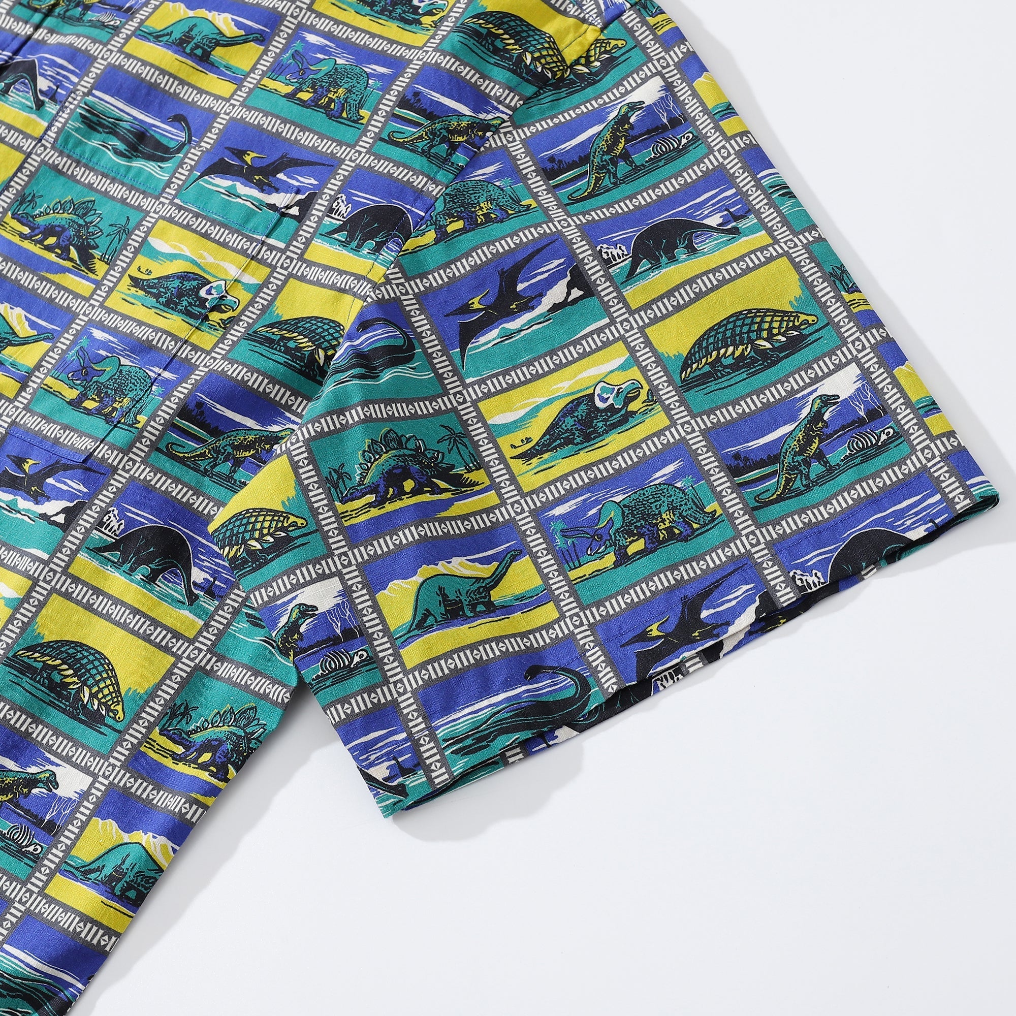Men's Retro Dinosaur Print Cotton Camp Collar Shirt