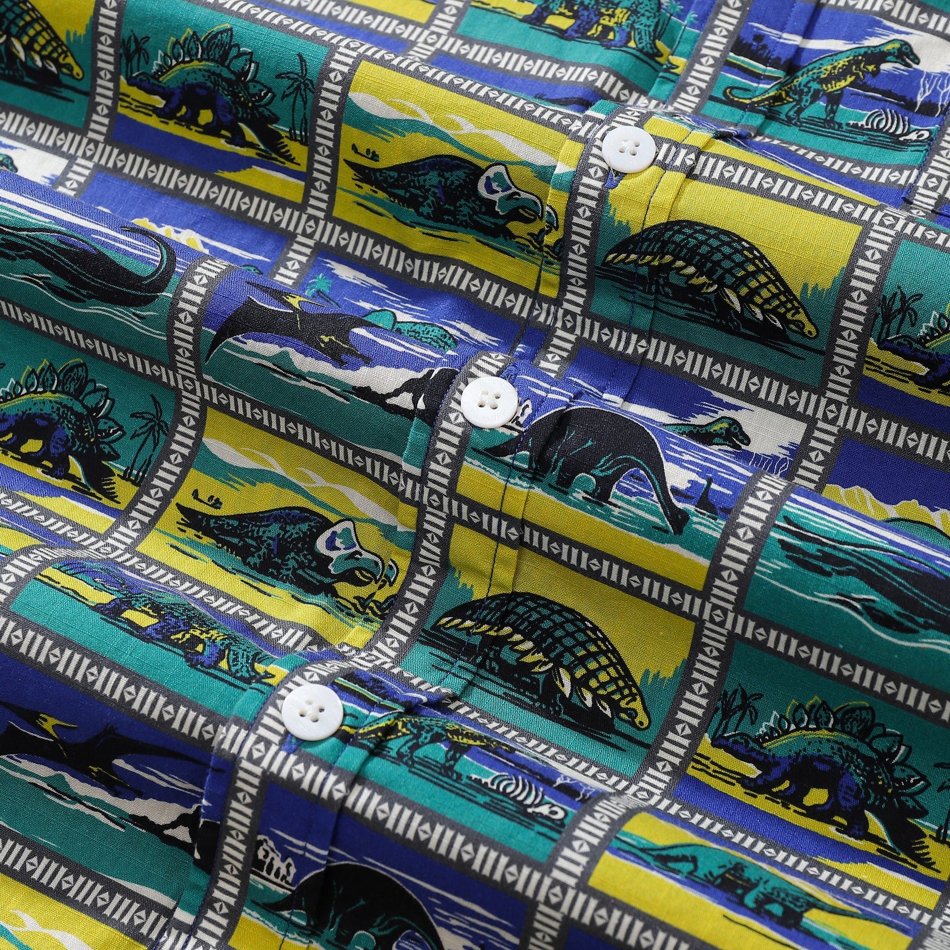 Men's Retro Dinosaur Print Cotton Camp Collar Shirt