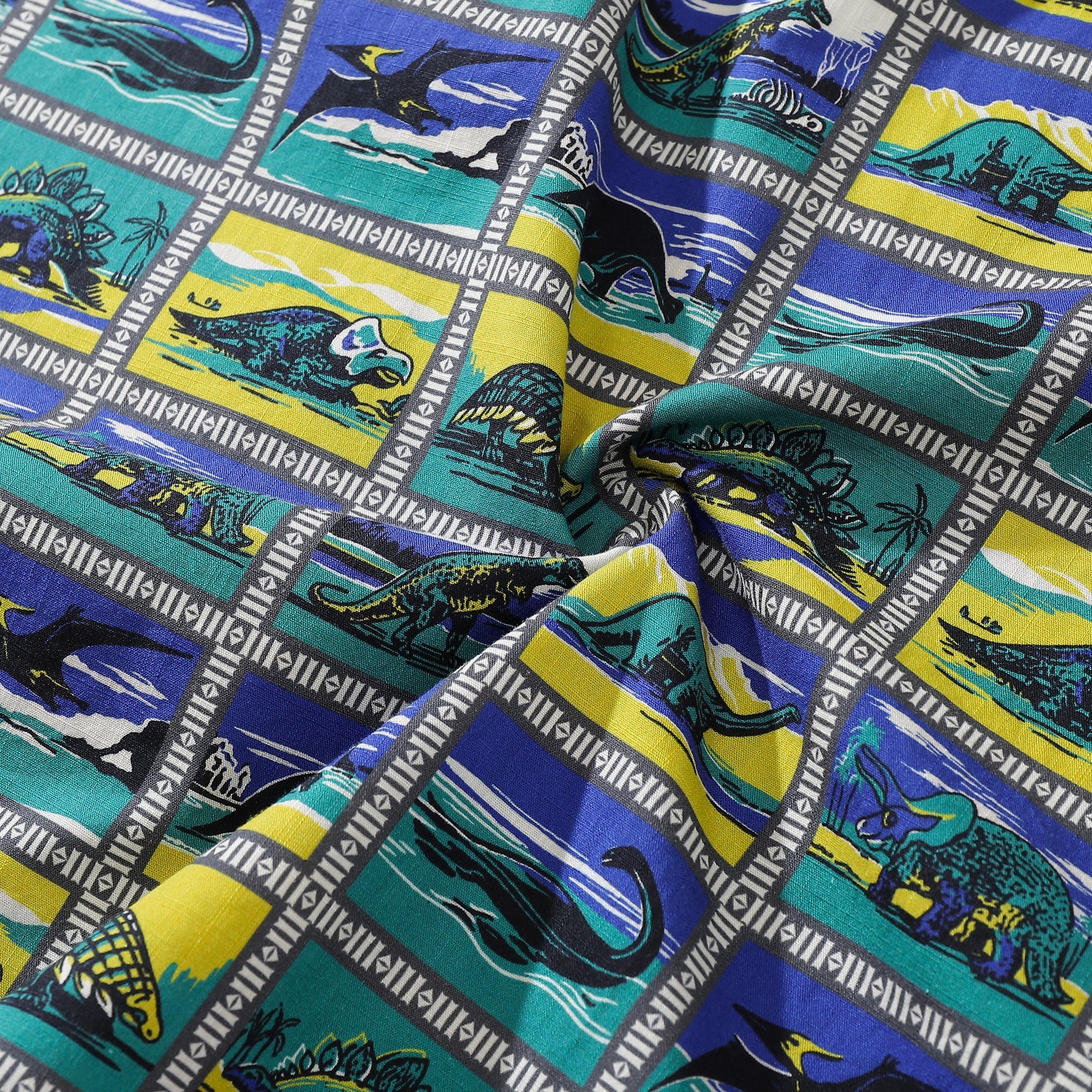 Men's Retro Dinosaur Print Cotton Camp Collar Shirt