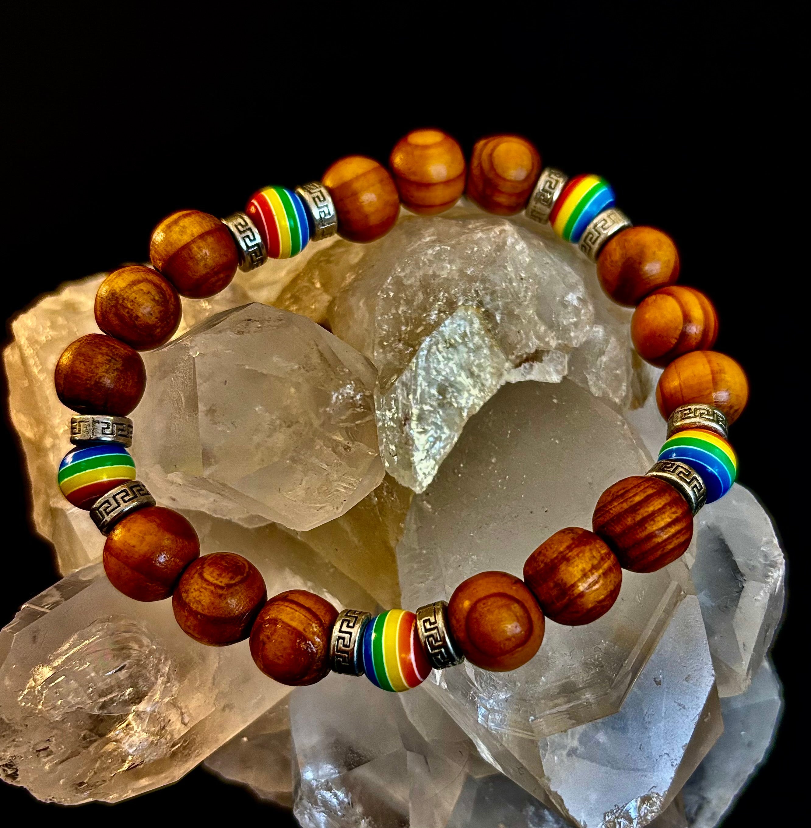 Coconut Palm Wood Pride Bead Bracelet - 8-8.5" Large Wrists