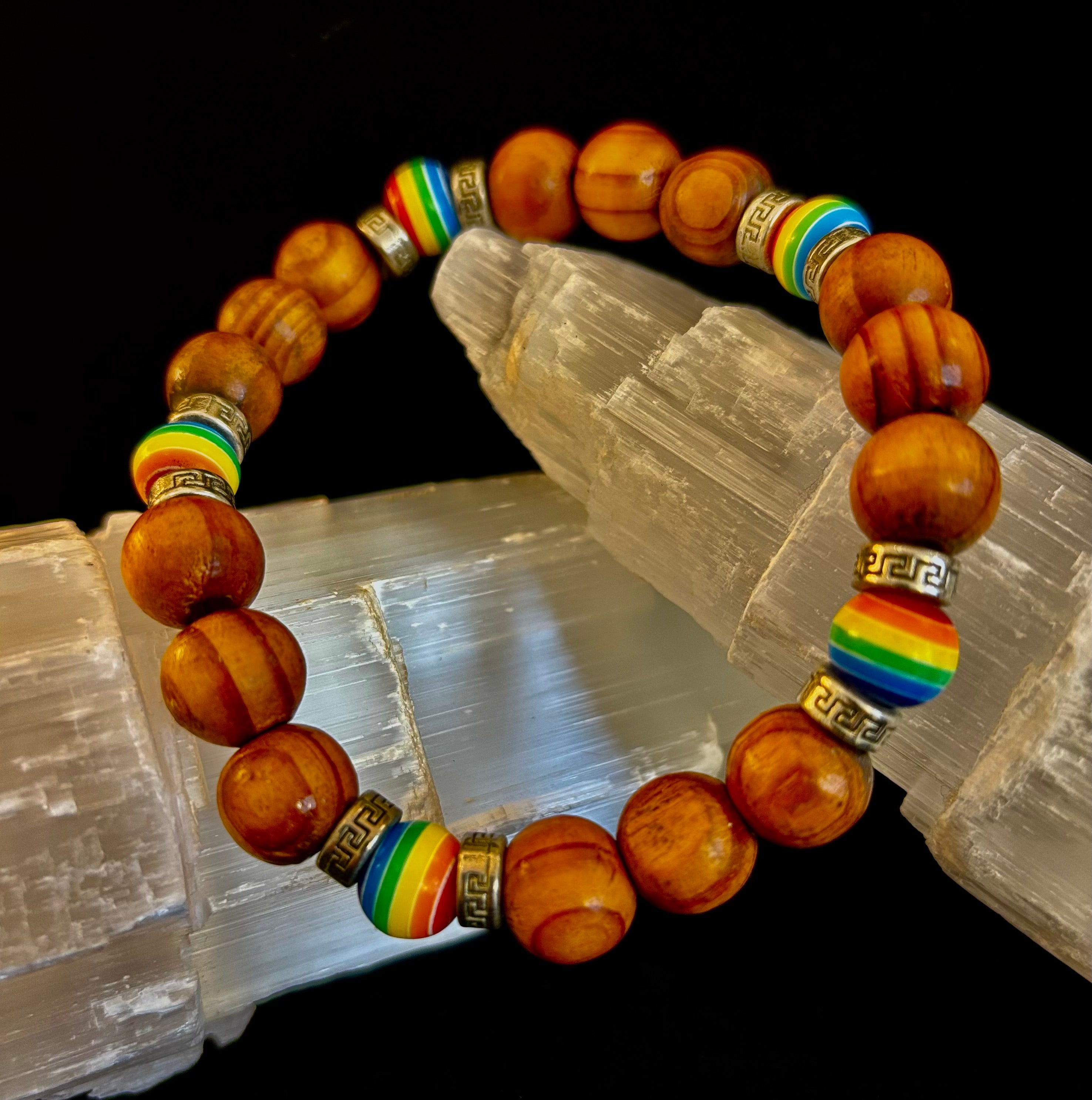 Coconut Palm Wood Pride Bead Bracelet - 8-8.5" Large Wrists