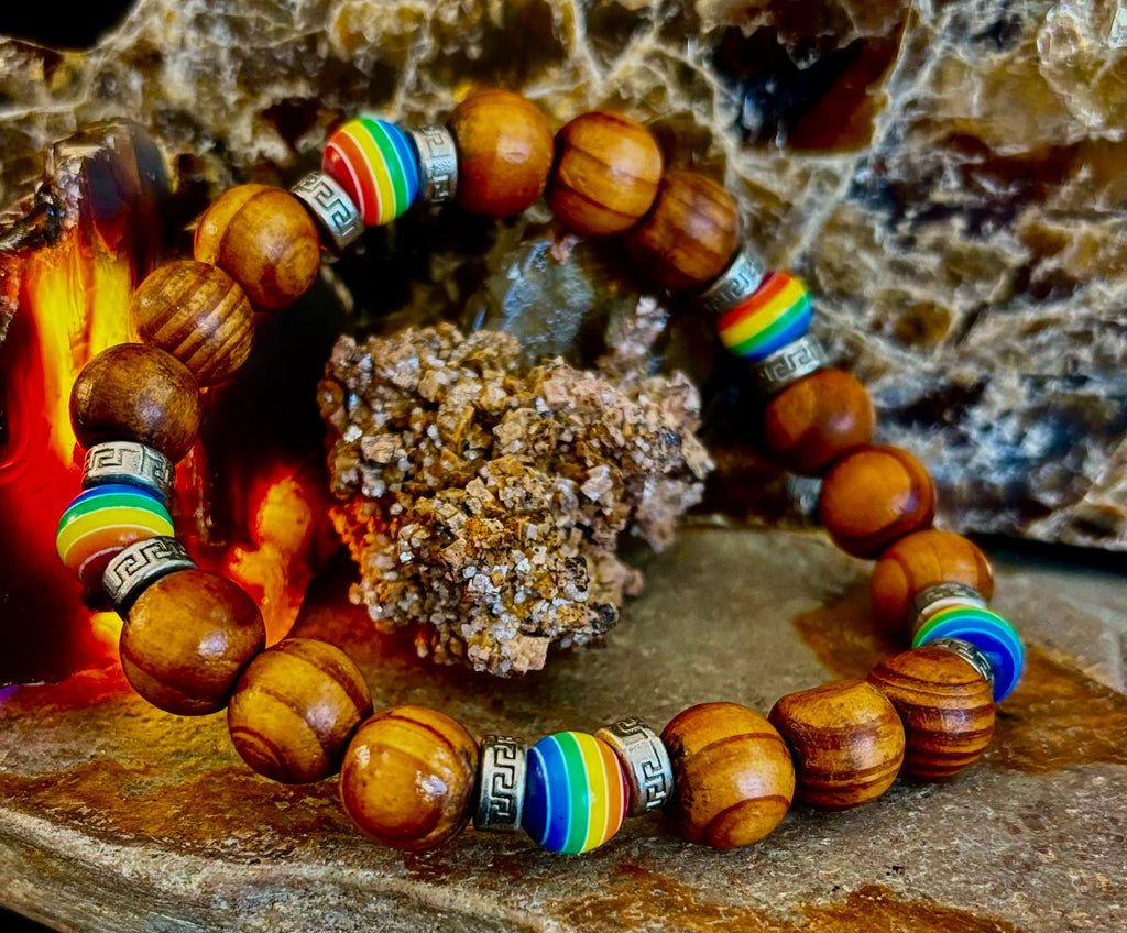 Coconut Palm Wood Pride Bead Bracelet - 8-8.5" Large Wrists
