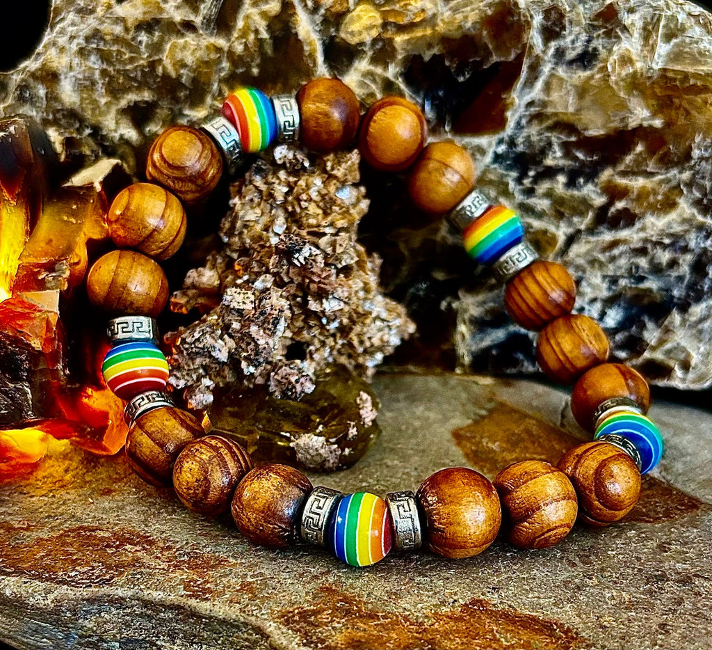 Coconut Palm Wood Pride Bead Bracelet - 8-8.5" Large Wrists